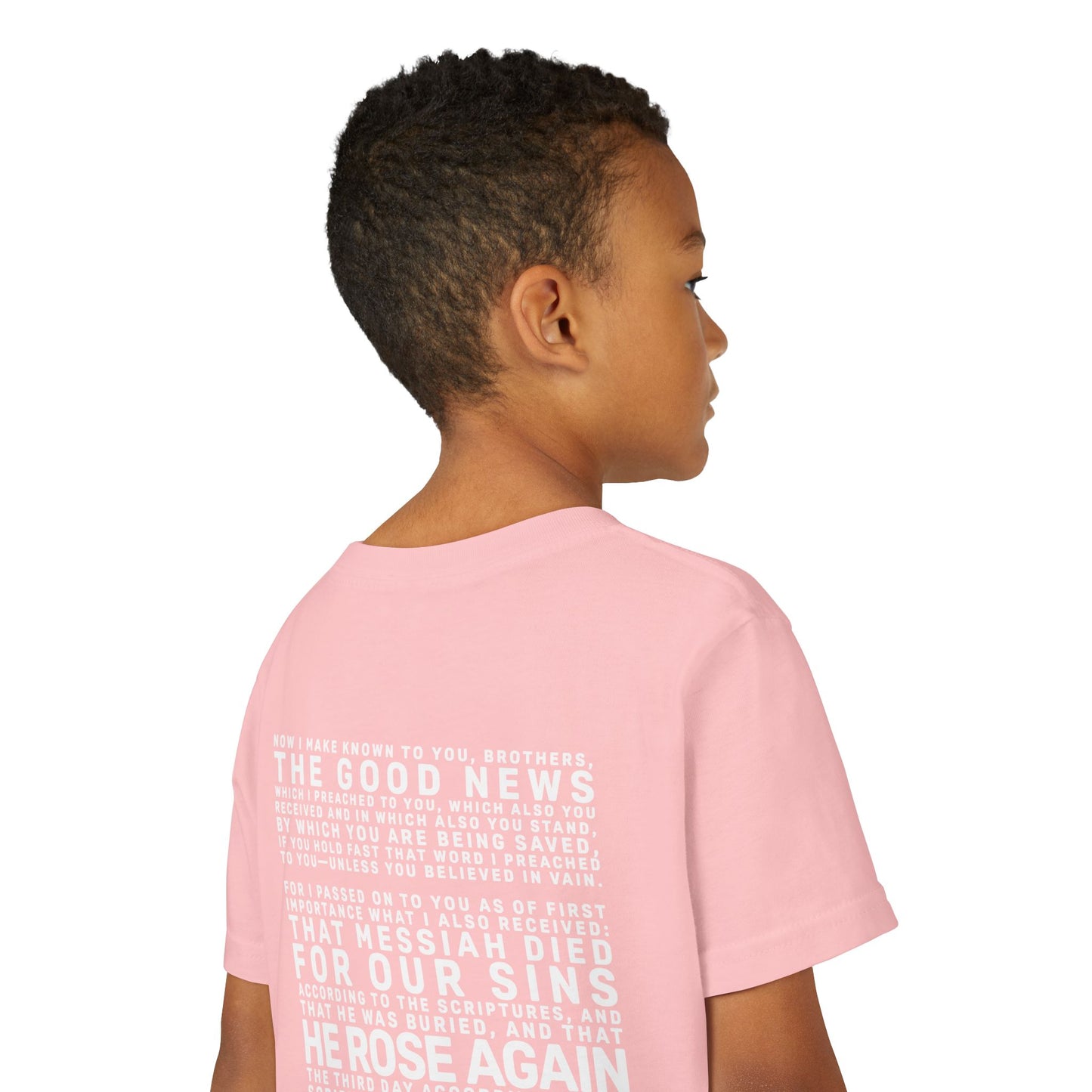 The Gospel - Youth Short Sleeve Tee - Back Text, Light-Lettered Edition - (22 Colors)
