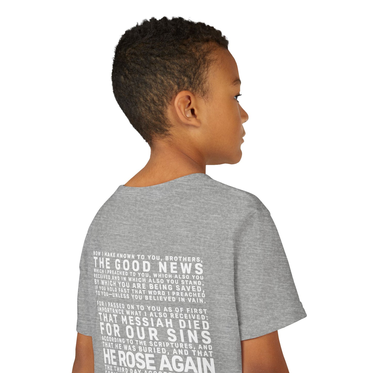 The Gospel - Youth Short Sleeve Tee - Back Text, Light-Lettered Edition - (22 Colors)