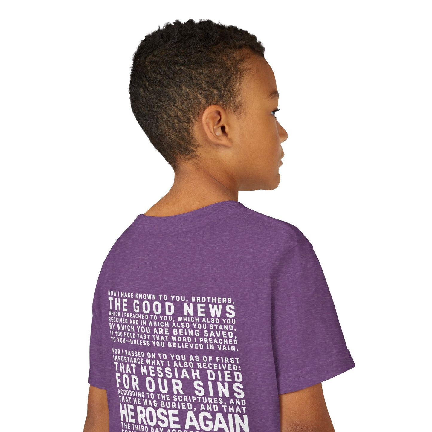 The Gospel - Youth Short Sleeve Tee - Back Text, Light-Lettered Edition - (22 Colors)