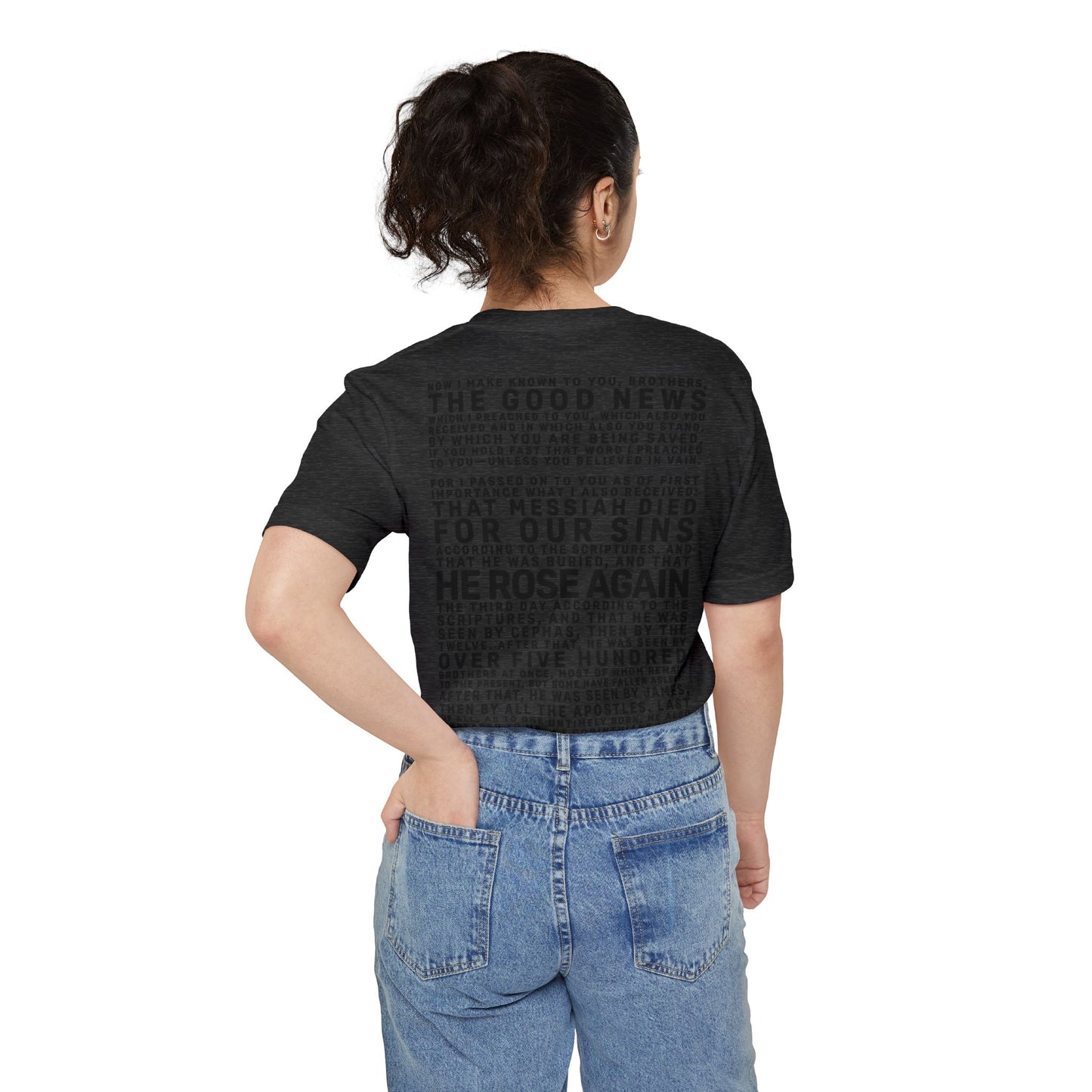 The Gospel - Adult Unisex Pocket Tee - Back Text, Dark-Lettered Edition - (4 Colors)