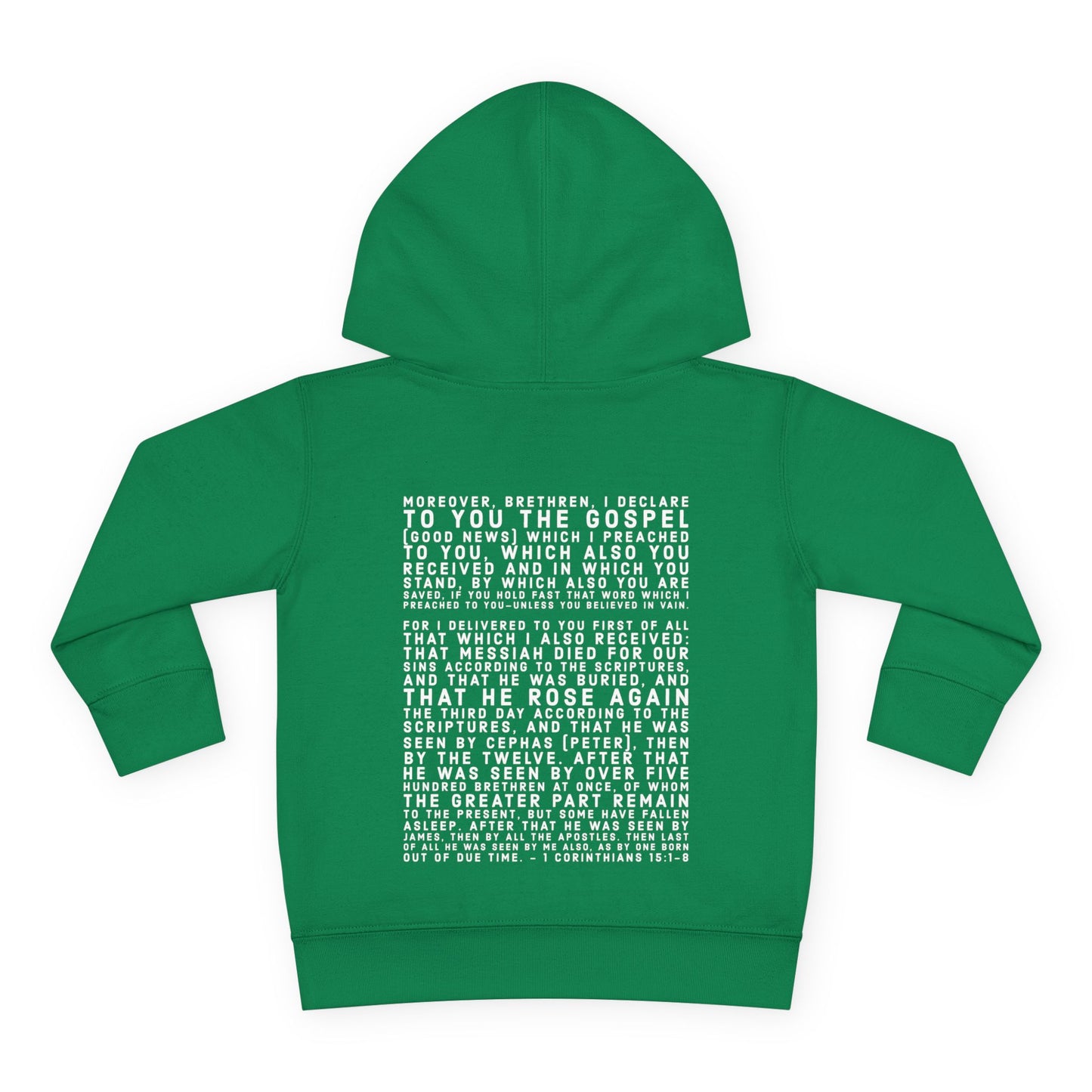 'I declare to you the gospel' - Back Text, Light Lettered Edition - (15 Color Options) - Toddler Pullover Fleece Hoodie