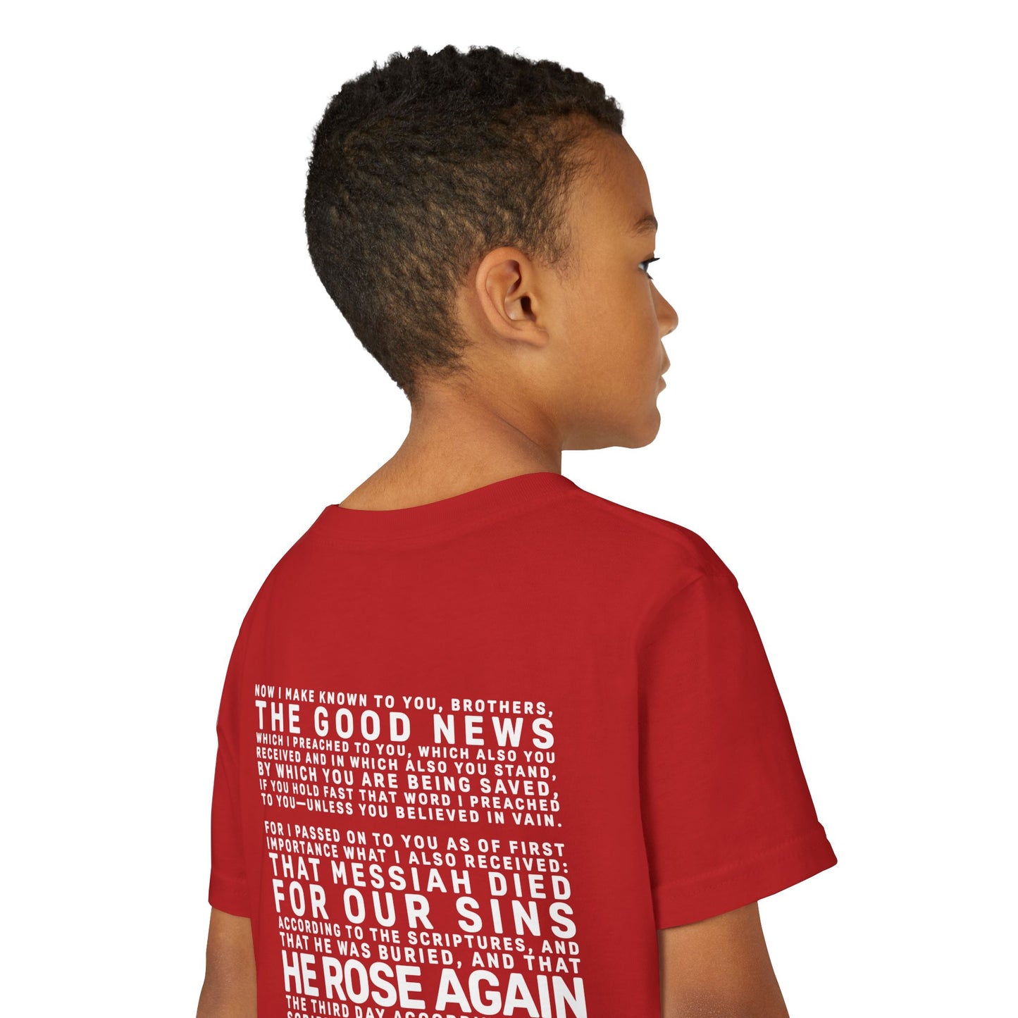 The Gospel - Youth Short Sleeve Tee - Back Text, Light-Lettered Edition - (22 Colors)