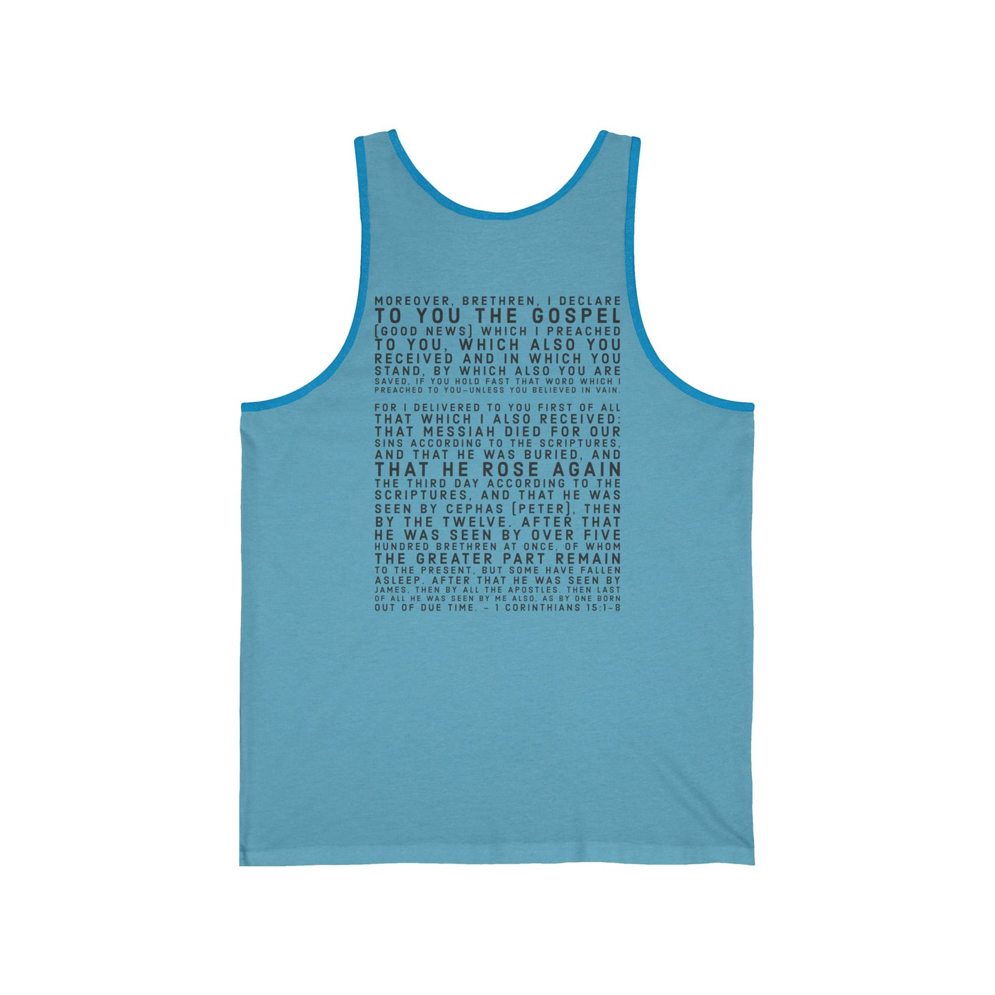 'I declare to you the gospel' - Back Text, Dark Lettered Edition - (4 Color Options) - Adult Unisex Jersey Tank