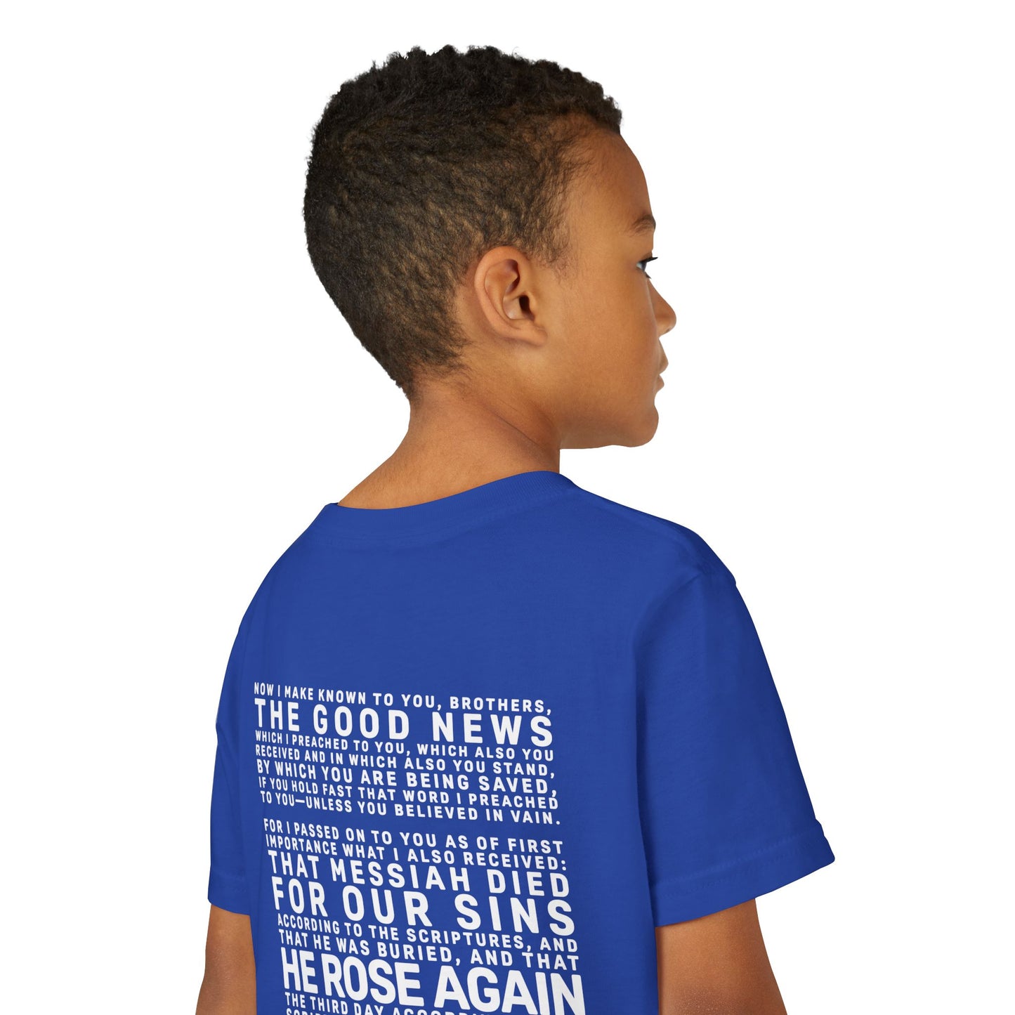 The Gospel - Youth Short Sleeve Tee - Back Text, Light-Lettered Edition - (22 Colors)