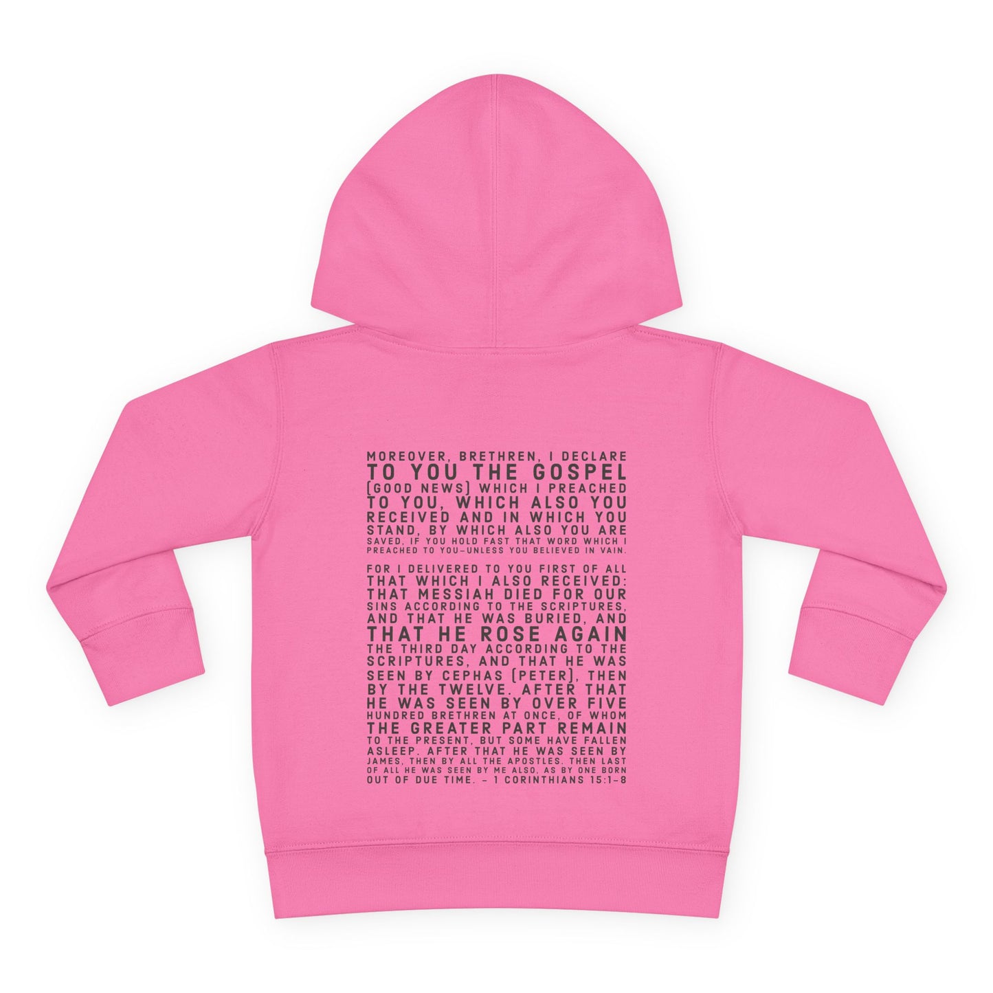 'I declare to you the gospel' - Back Text, Dark Lettered Edition - (7 Color Options) - Toddler Pullover Fleece Hoodie