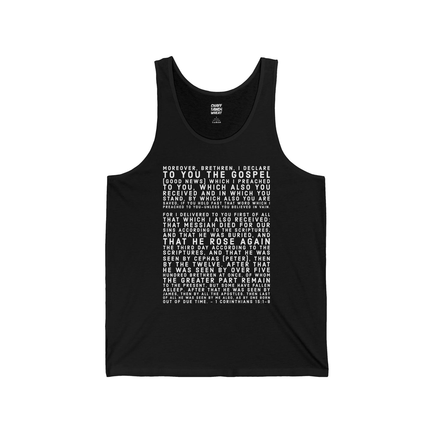 'I declare to you the gospel' - Front Text, Light Lettered Edition - (10 Color Options) - Adult Unisex Jersey Tank