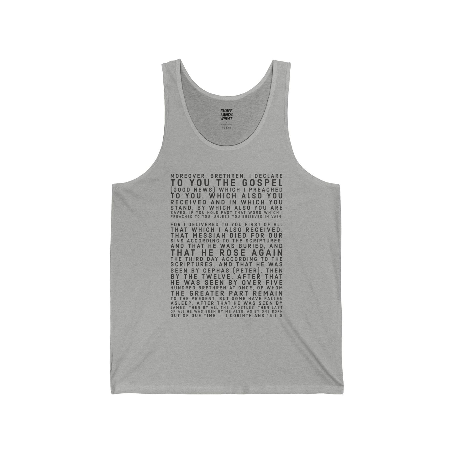 'I declare to you the gospel' - Front Text, Dark Lettered Edition - (4 Color Options) - Adult Unisex Jersey Tank