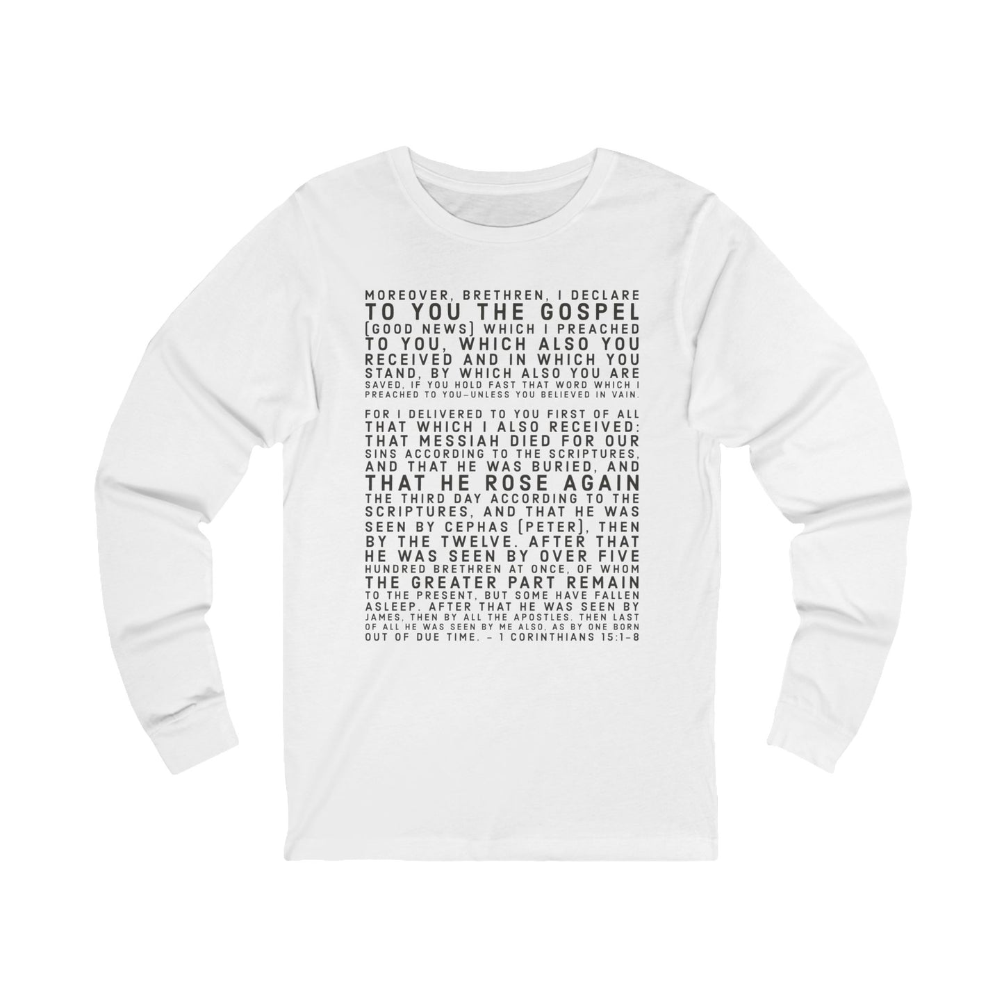 'I declare to you the gospel' - Front Text, Dark Lettered Edition - (2 Color Options) - Adult Unisex Jersey Long Sleeve Tee