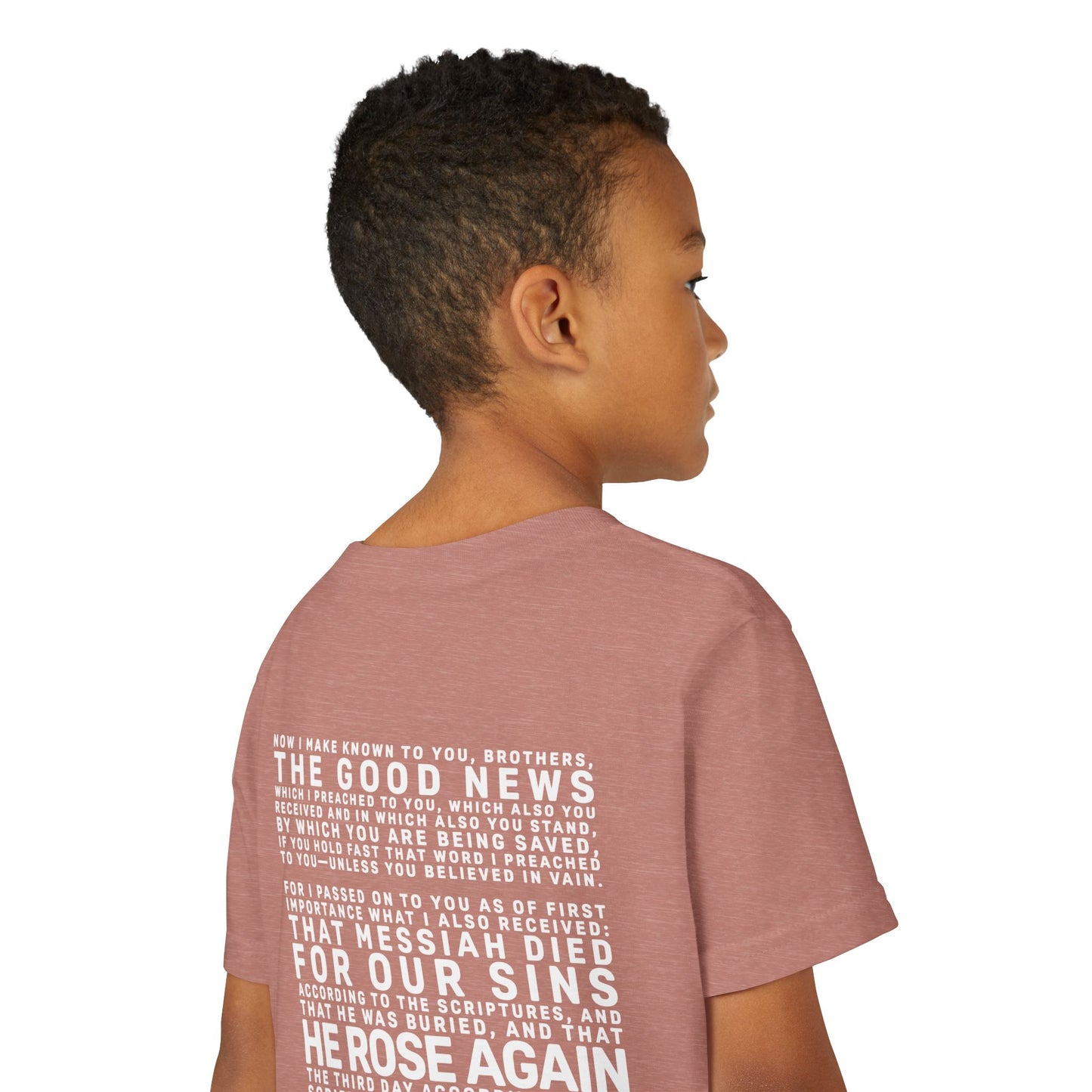 The Gospel - Youth Short Sleeve Tee - Back Text, Light-Lettered Edition - (22 Colors)