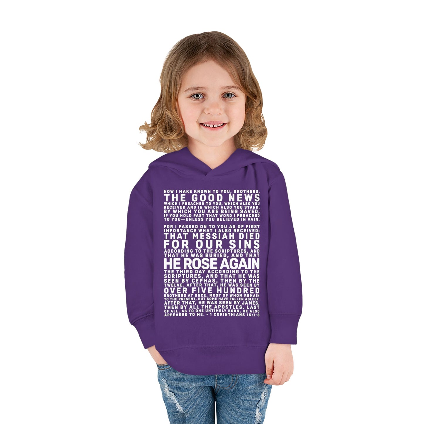 The Gospel - Toddler Pullover Hoodie - Front Text, Light Lettered Edition - (15 Colors)
