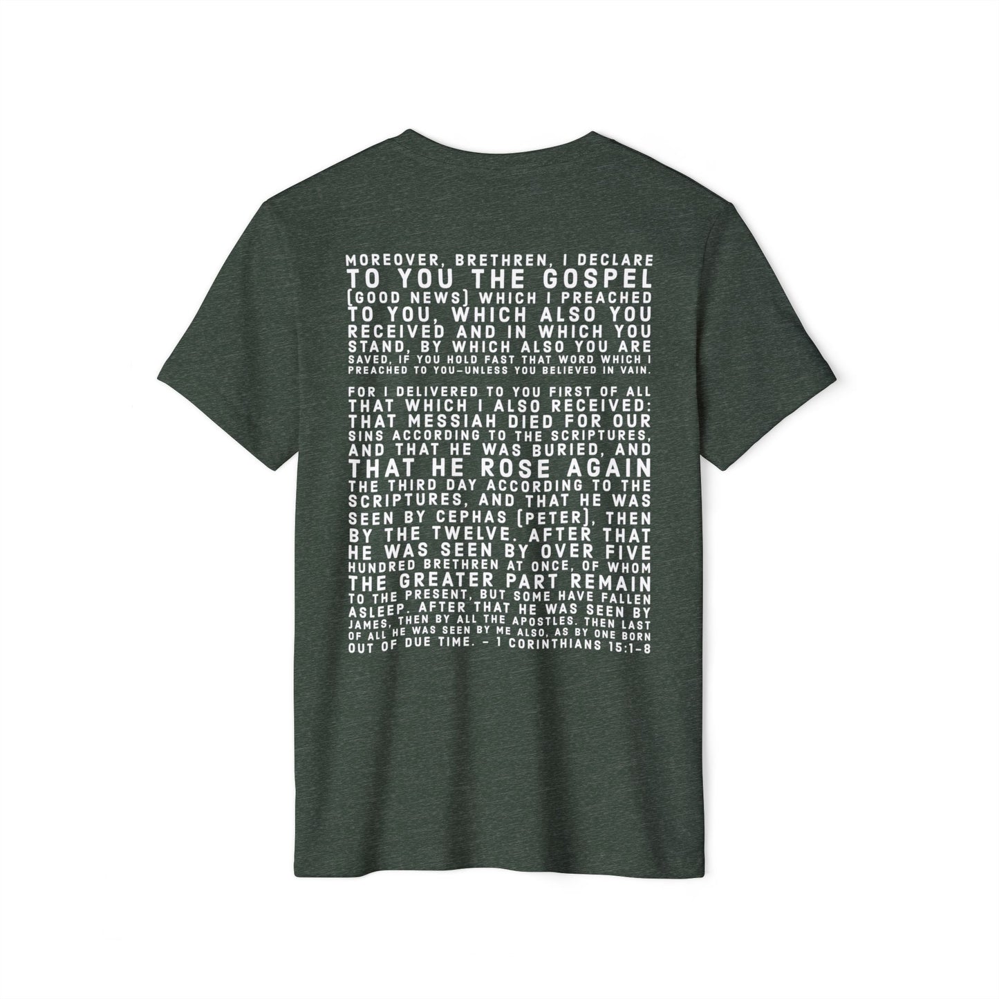 'I declare to you the gospel' - Back Text, Light-Lettered Edition - (5 Color Options) - Adult Unisex Recycled Organic T-Shirt