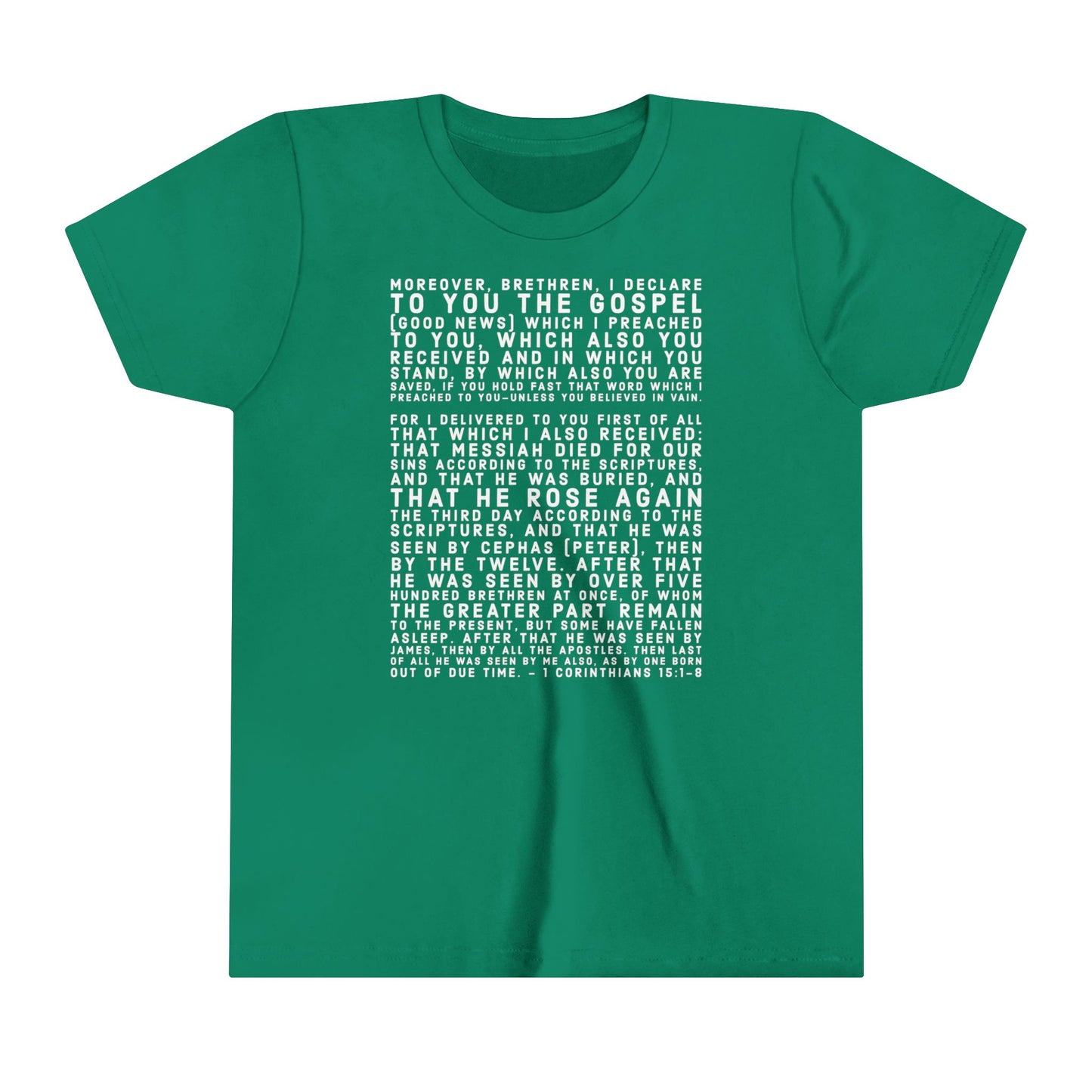 'I declare to you the gospel' - Front Text, Light-Lettered Edition - (22 Color Options) - Youth Short Sleeve Tee