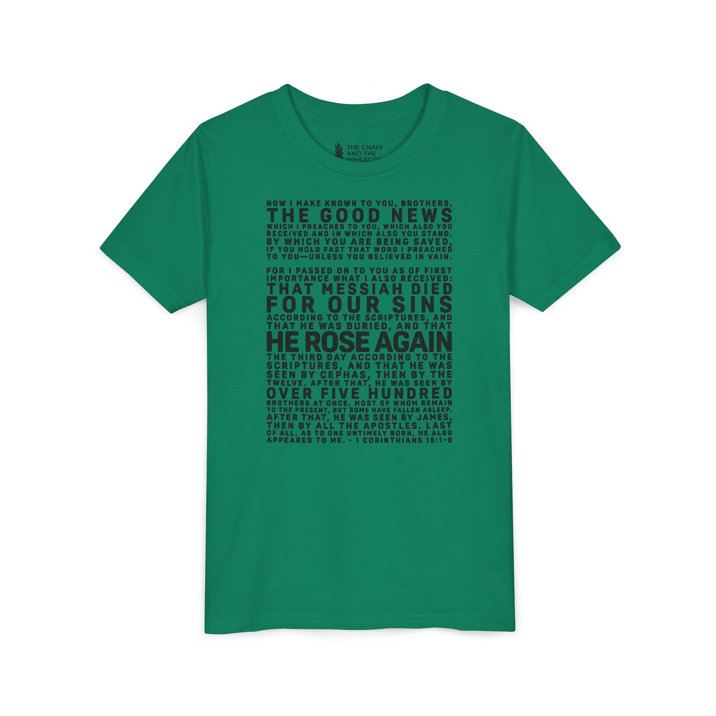 The Gospel - Youth Short Sleeve Tee - Front Text, Dark-Lettered Edition - (17 Colors)