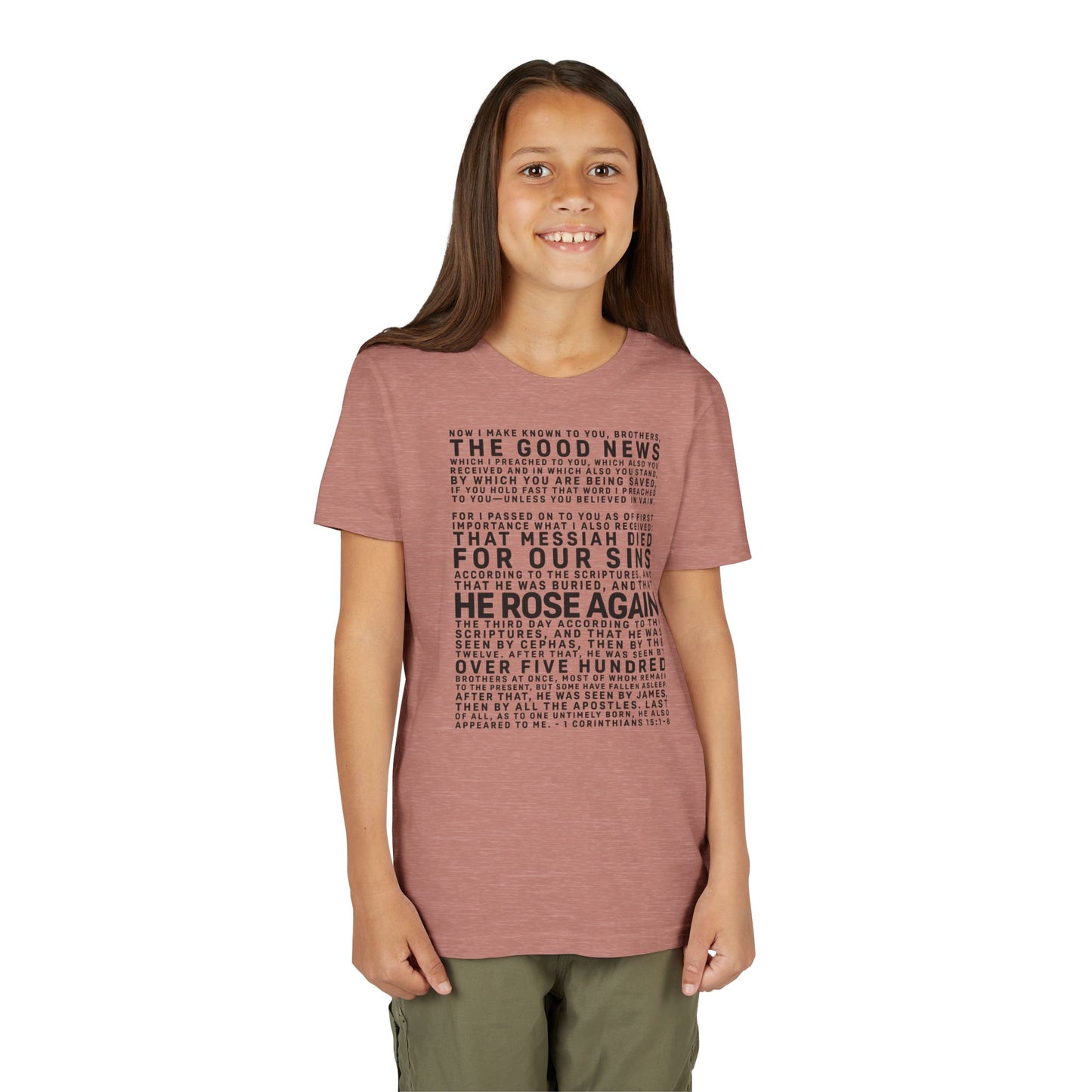 The Gospel - Youth Short Sleeve Tee - Front Text, Dark-Lettered Edition - (17 Colors)