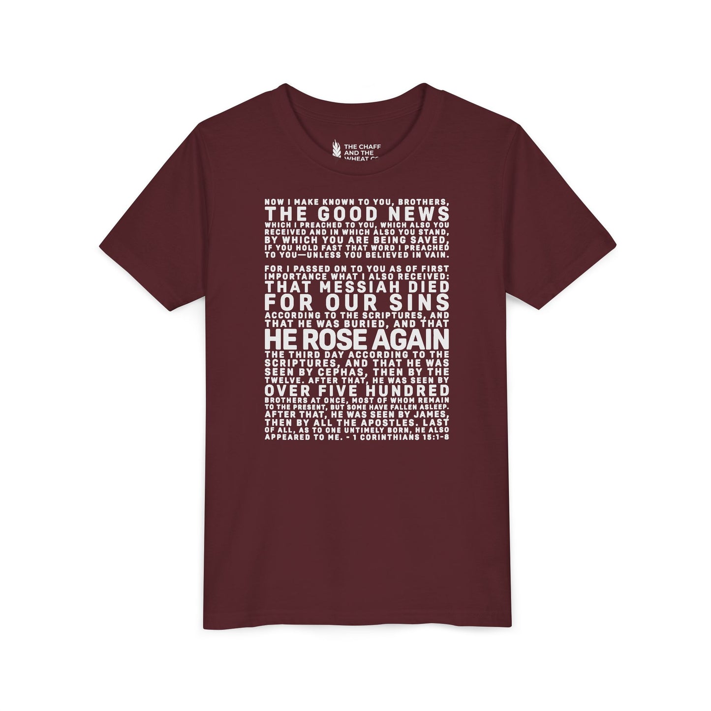 The Gospel - Youth Short Sleeve Tee - Back Text, Light-Lettered Edition - (22 Colors)