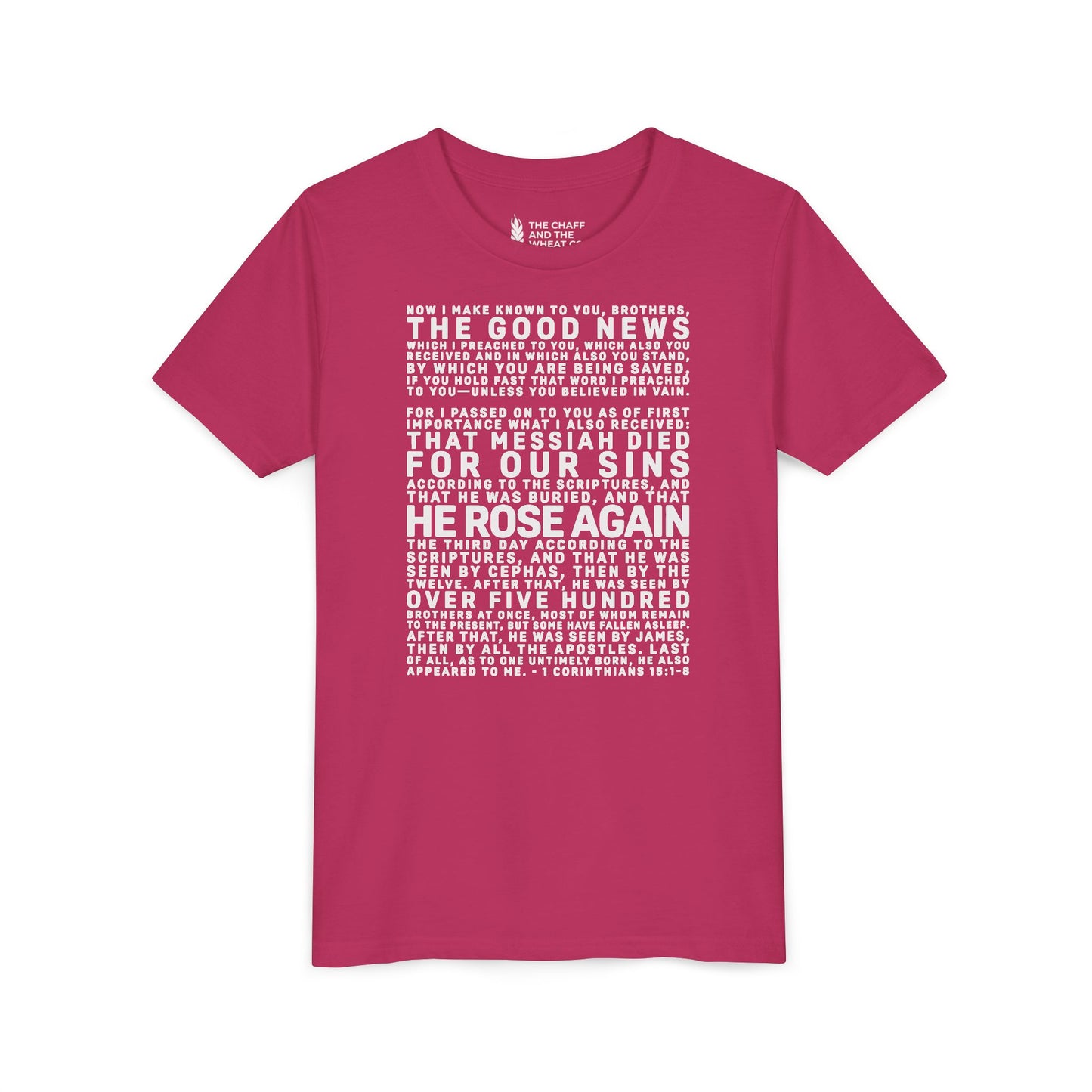 The Gospel - Youth Short Sleeve Tee - Back Text, Light-Lettered Edition - (22 Colors)