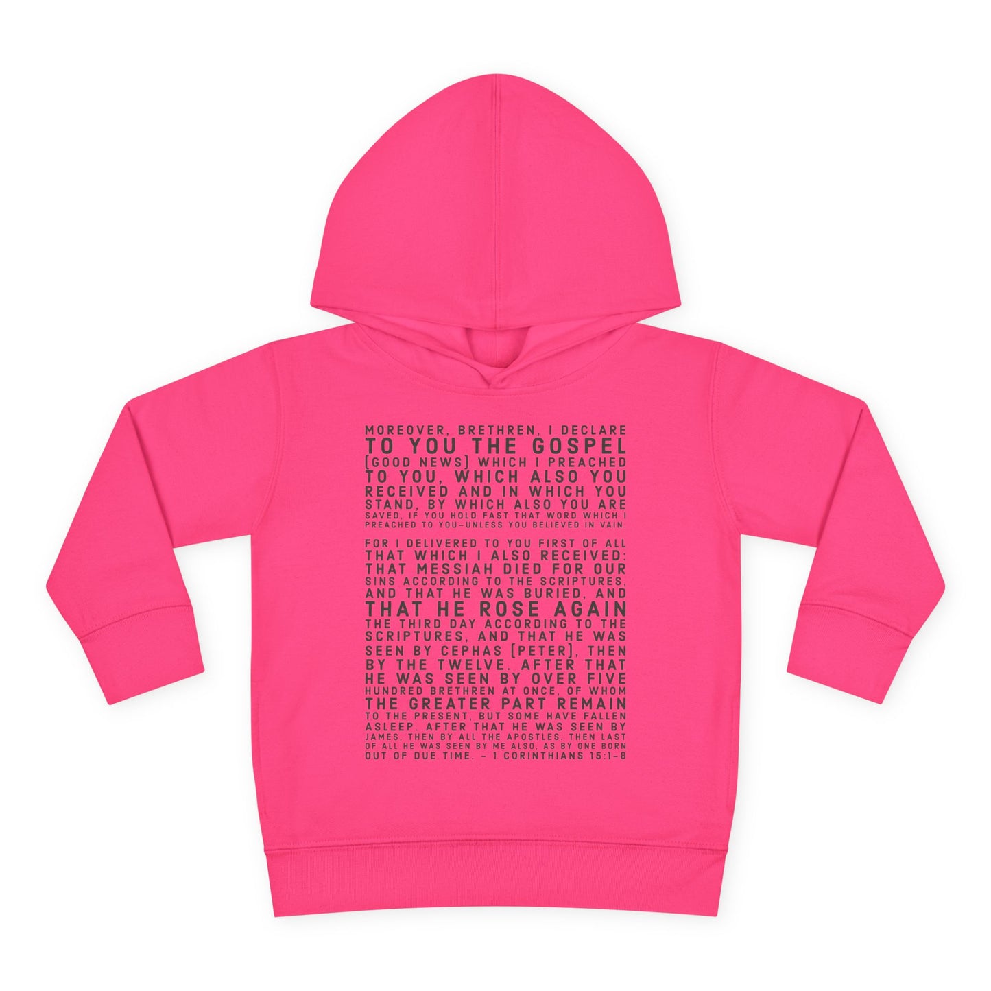 'I declare to you the gospel' - Front Text, Dark Lettered Edition - (7 Color Options) - Toddler Pullover Fleece Hoodie