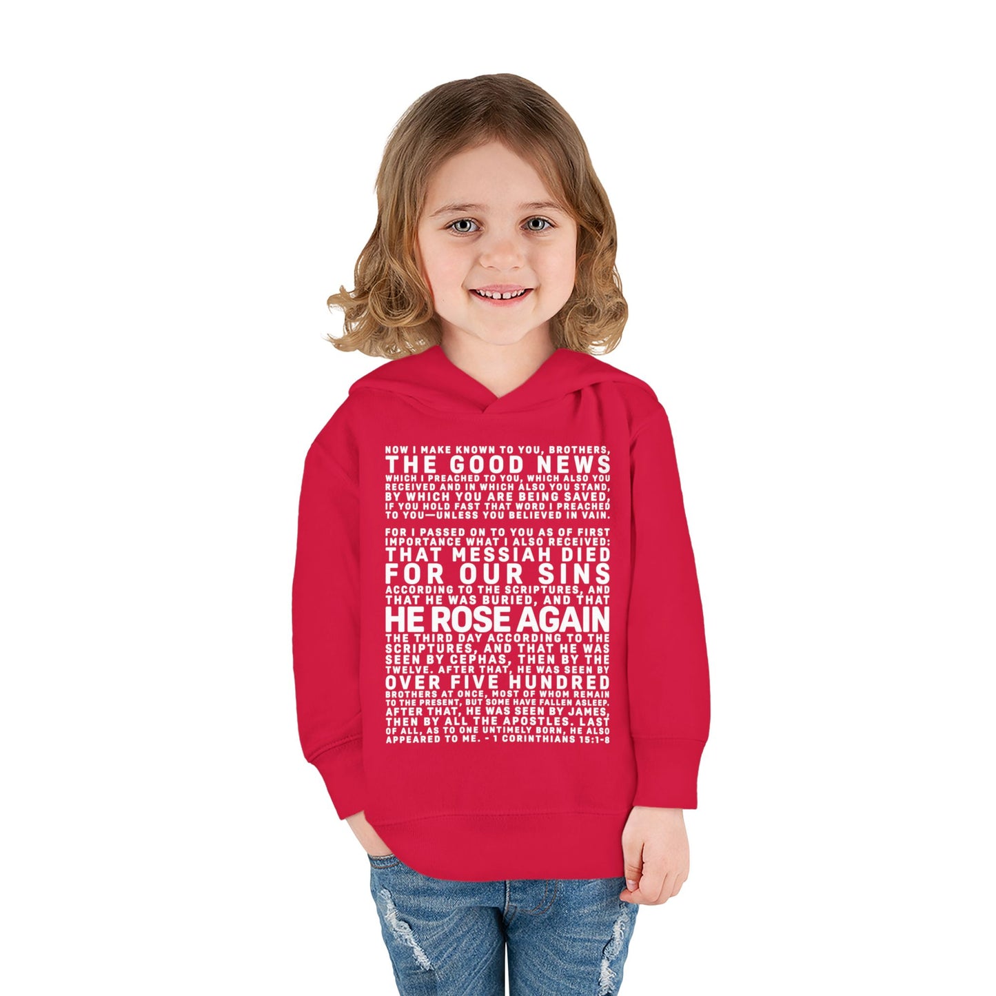 The Gospel - Toddler Pullover Hoodie - Front Text, Light Lettered Edition - (15 Colors)