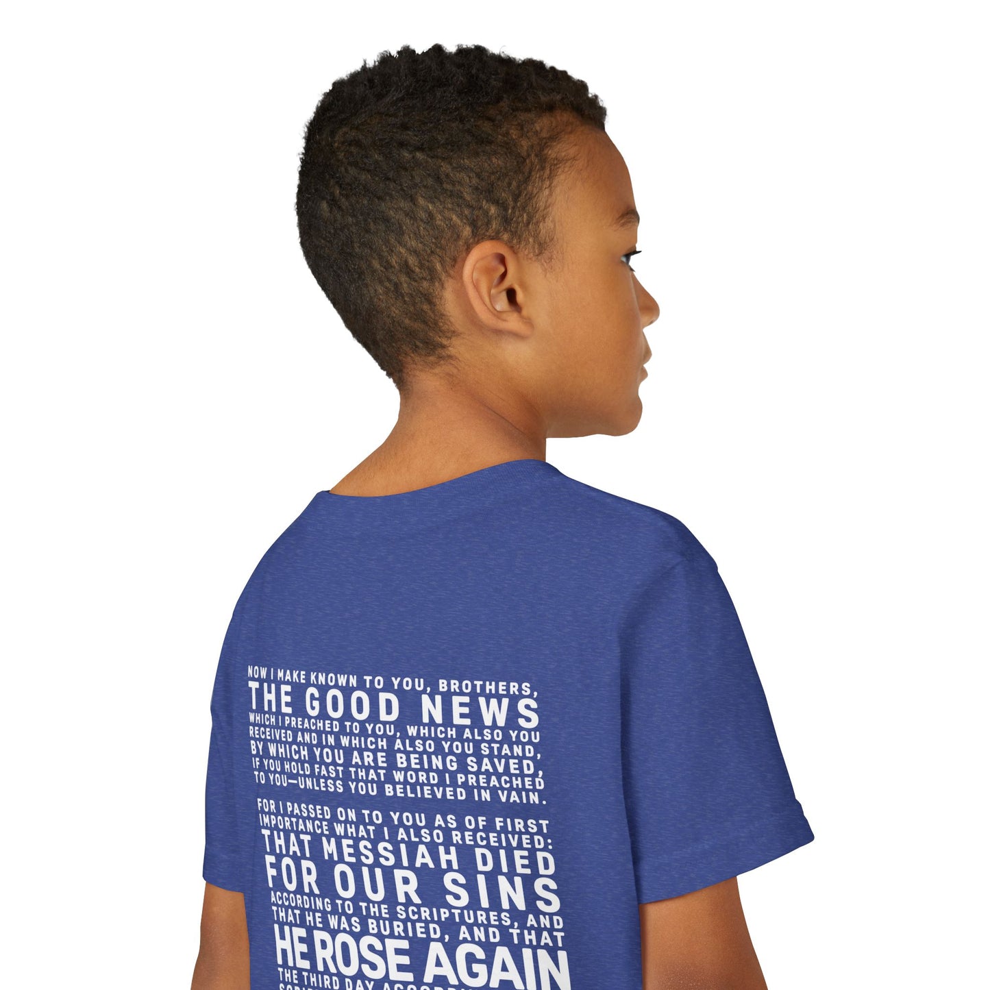 The Gospel - Youth Short Sleeve Tee - Back Text, Light-Lettered Edition - (22 Colors)