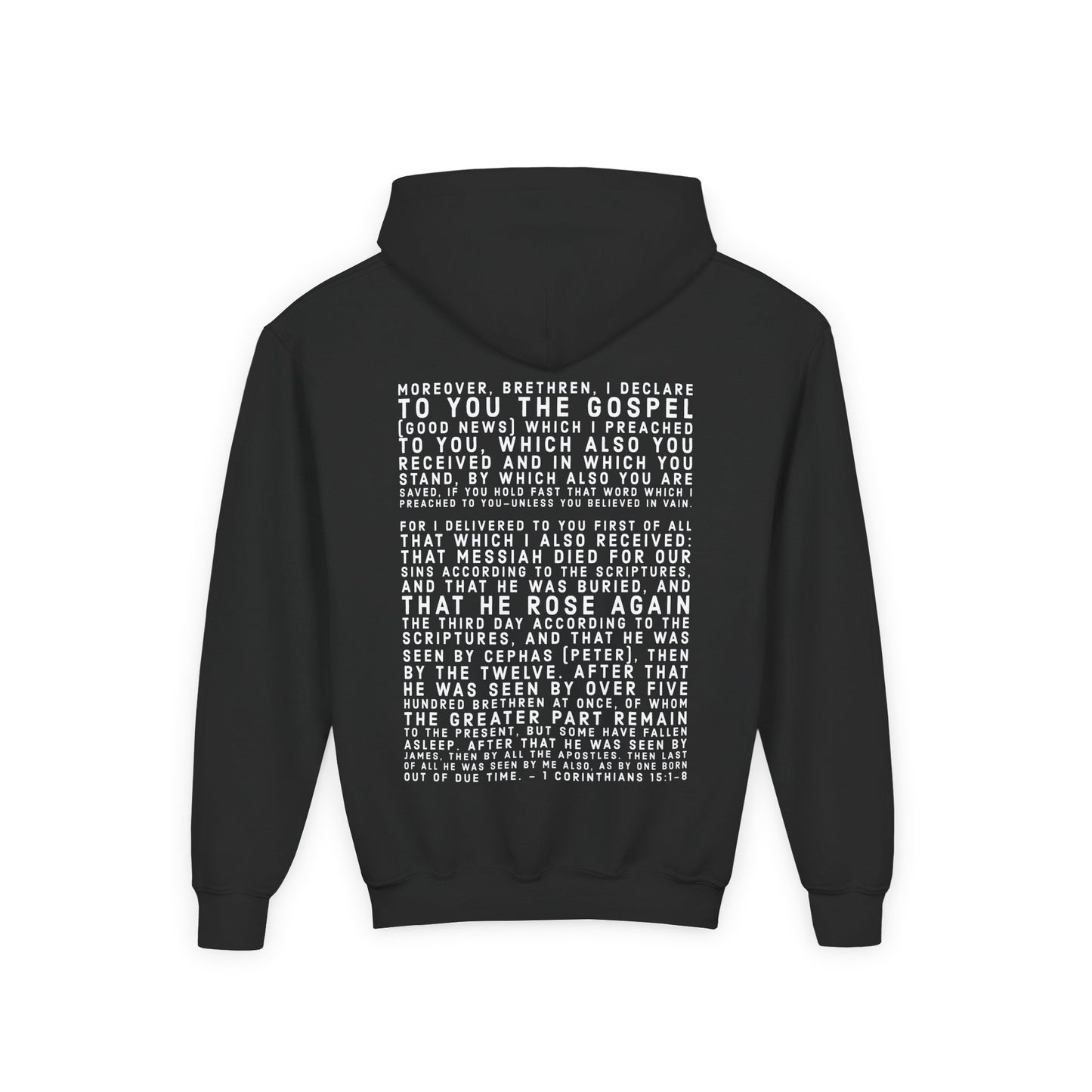 'I declare to you the gospel' - Light Lettered Edition - (14 Color Options) - Youth Heavy Blend Hoodie