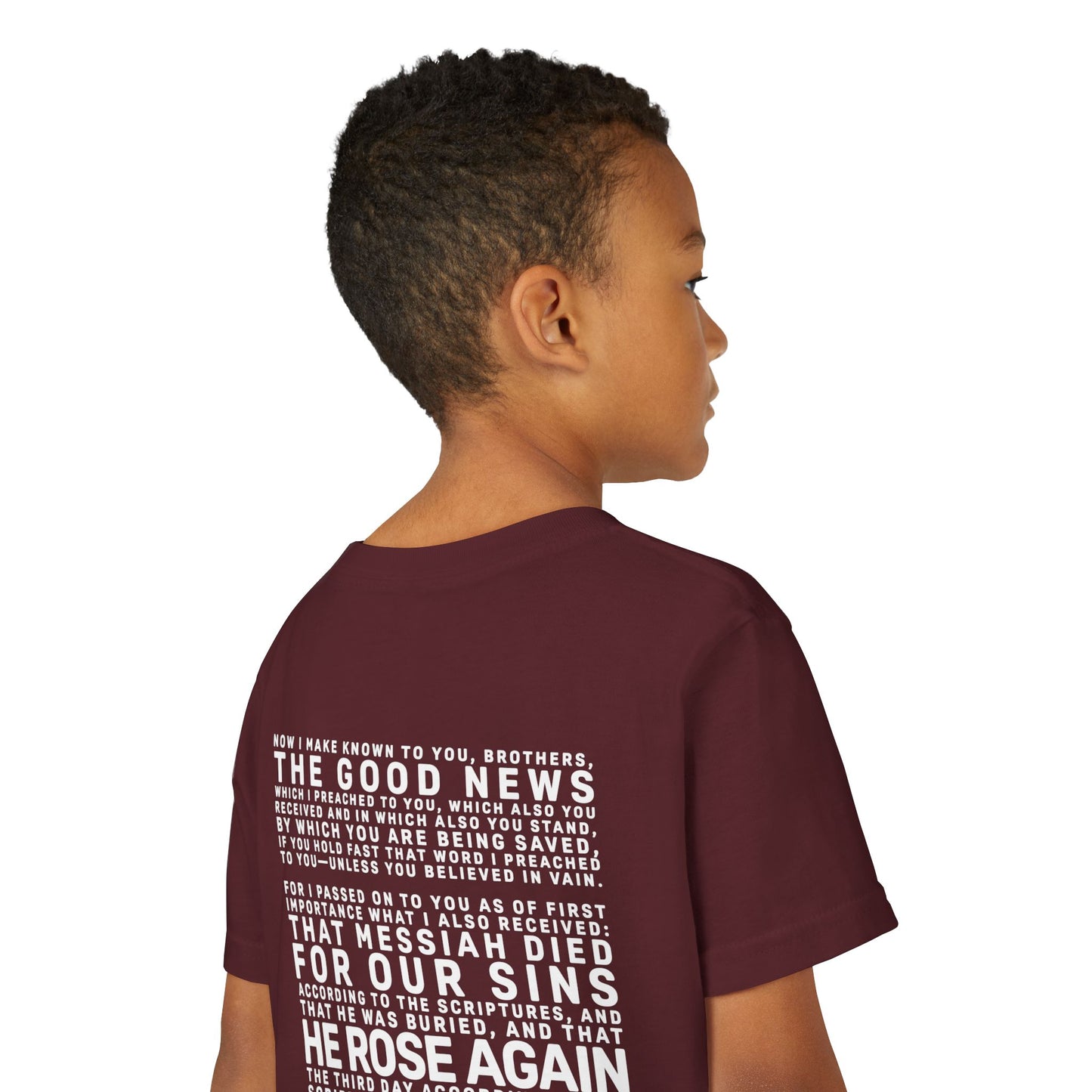 The Gospel - Youth Short Sleeve Tee - Back Text, Light-Lettered Edition - (22 Colors)