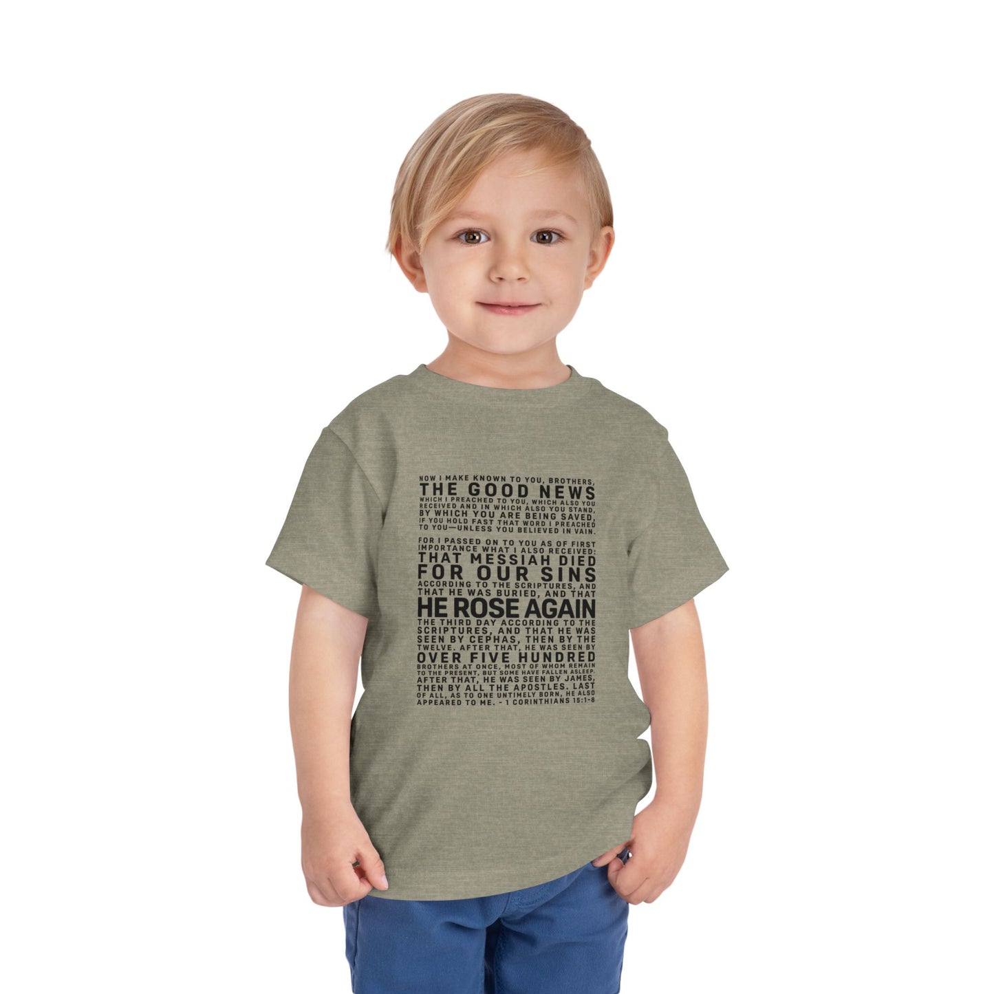 The Gospel - Toddler Short Sleeve Tee - Front Text, Dark-Lettered Edition - (16 Colors)