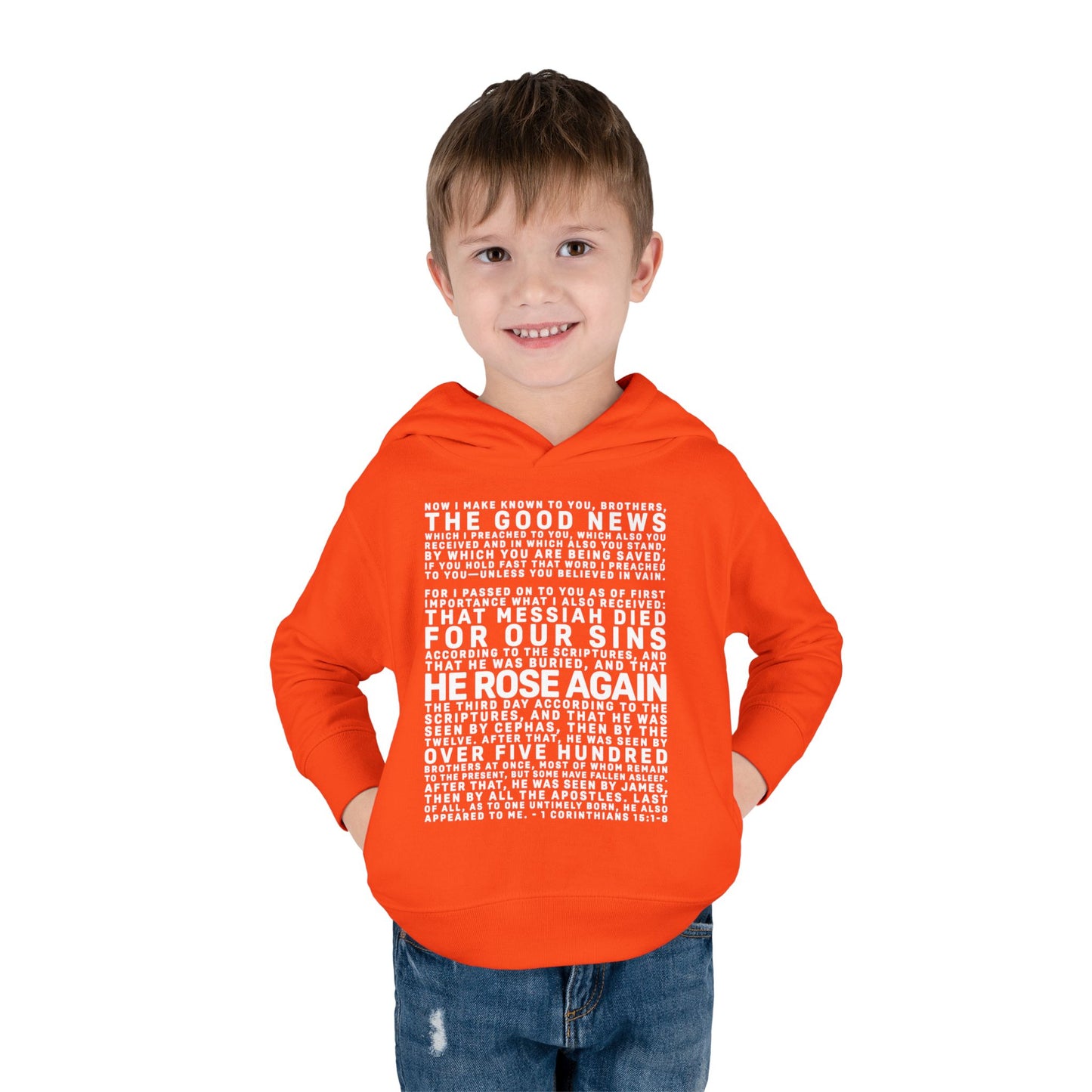 The Gospel - Toddler Pullover Hoodie - Front Text, Light Lettered Edition - (15 Colors)