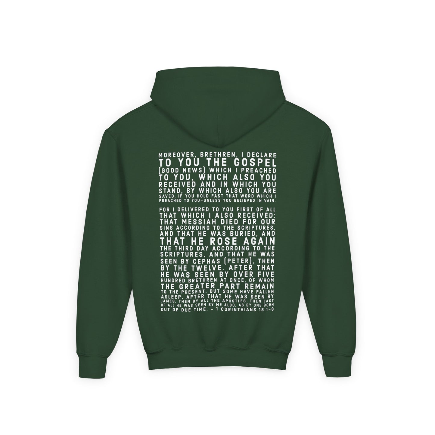 'I declare to you the gospel' - Light Lettered Edition - (14 Color Options) - Youth Heavy Blend Hoodie