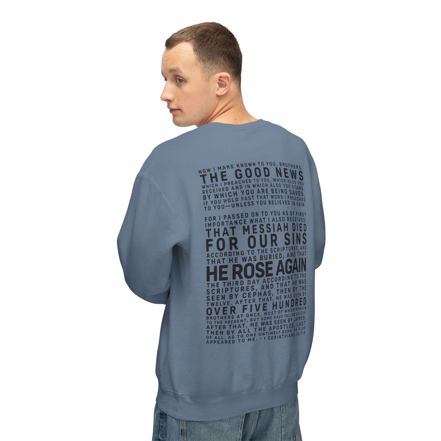 The Gospel - Adult Unisex Crewneck Sweatshirt - Back Text, Dark Lettered Edition - (12 Colors)