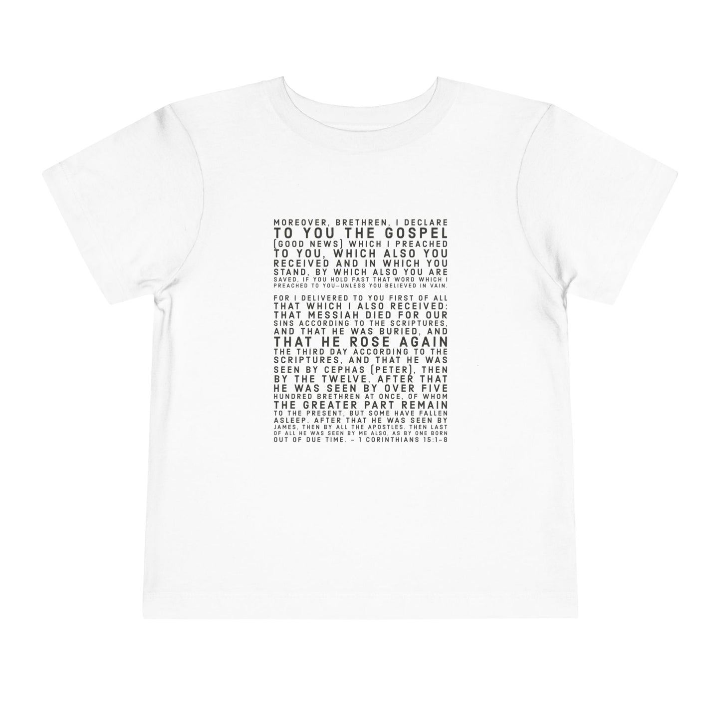 'I declare to you the gospel' - Front Text, Dark-Lettered Edition - (9 Color Options) - Toddler Short Sleeve Tee