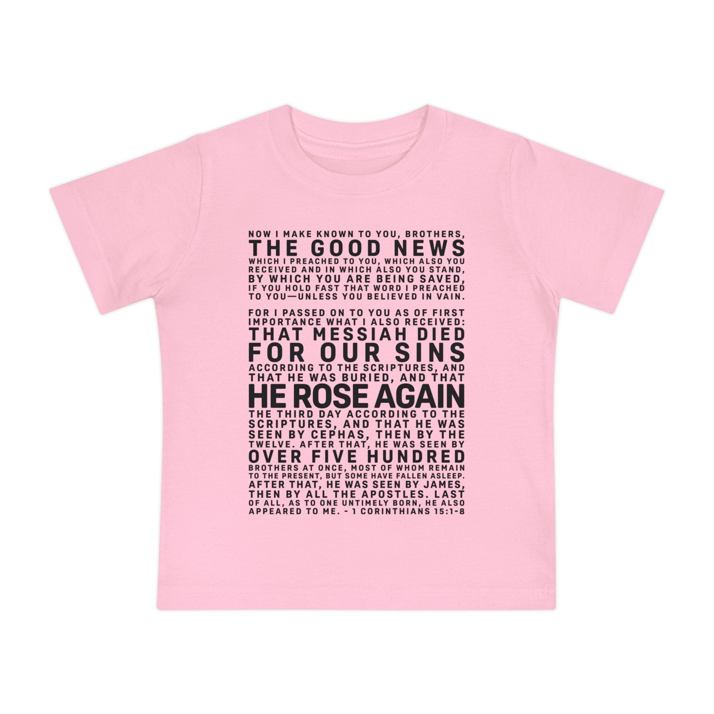 The Gospel - Infant (3M-24M) Short Sleeve Tee - Front Text, Dark-Lettered Edition - (6 Colors)