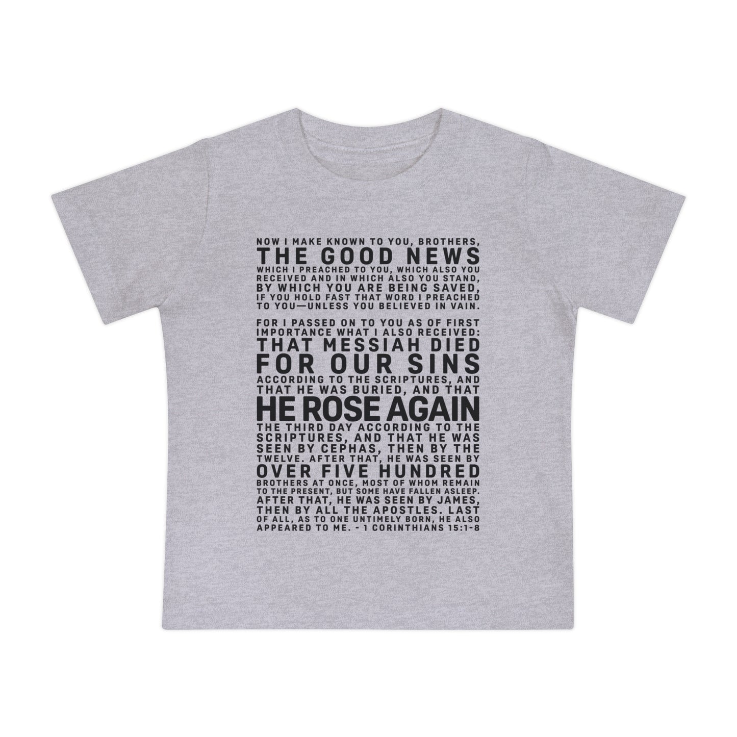 The Gospel - Infant (3M-24M) Short Sleeve Tee - Front Text, Dark-Lettered Edition - (6 Colors)