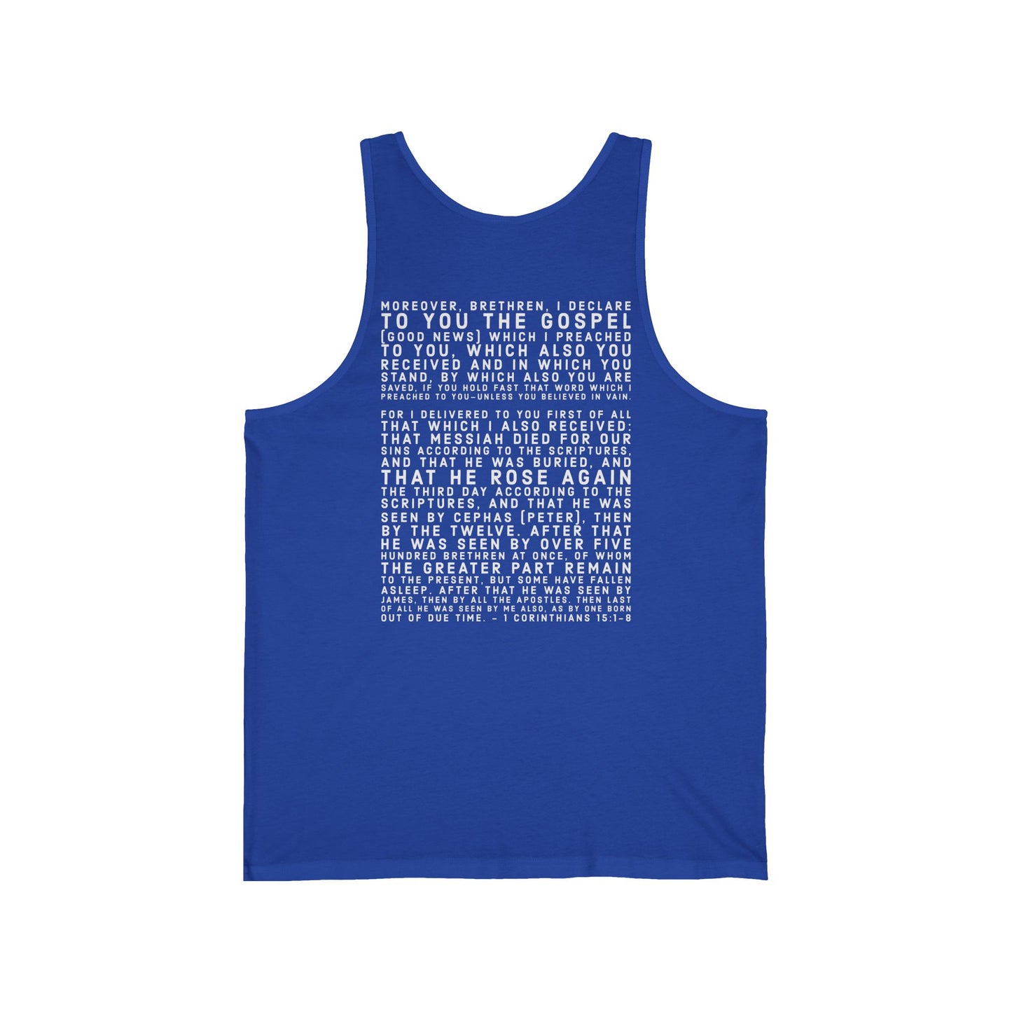 'I declare to you the gospel' - Back Text, Light Lettered Edition - (10 Color Options) - Adult Unisex Jersey Tank