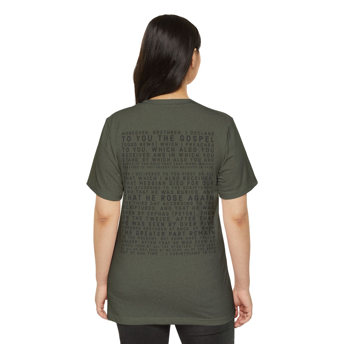 'I declare to you the gospel' - Back Text, Dark-Lettered Edition - (4 Color Options) - Adult Unisex Recycled Organic T-Shirt