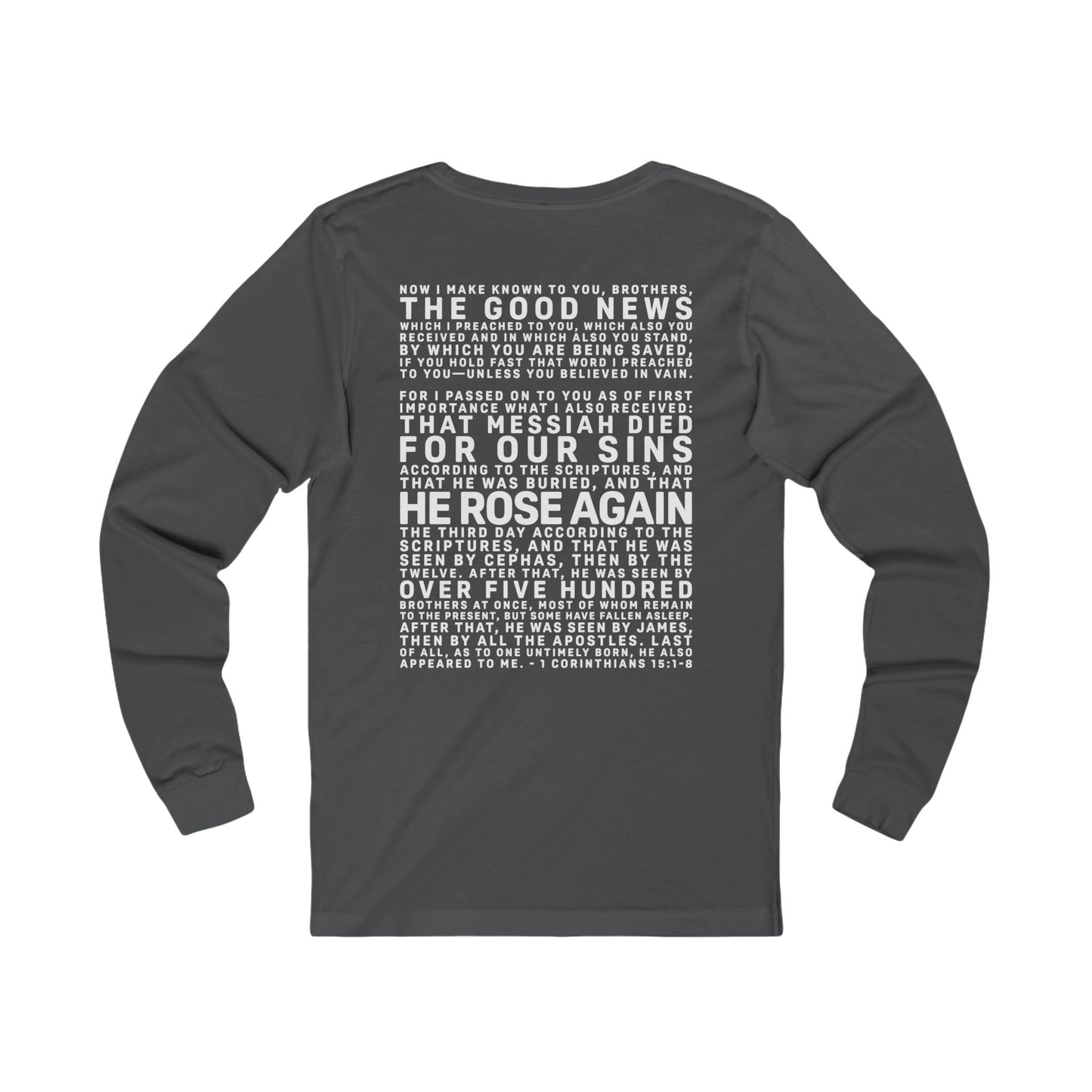 The Gospel - Adult Unisex Long Sleeve Tee - Back Text, Light Lettered Edition - (12 Colors)