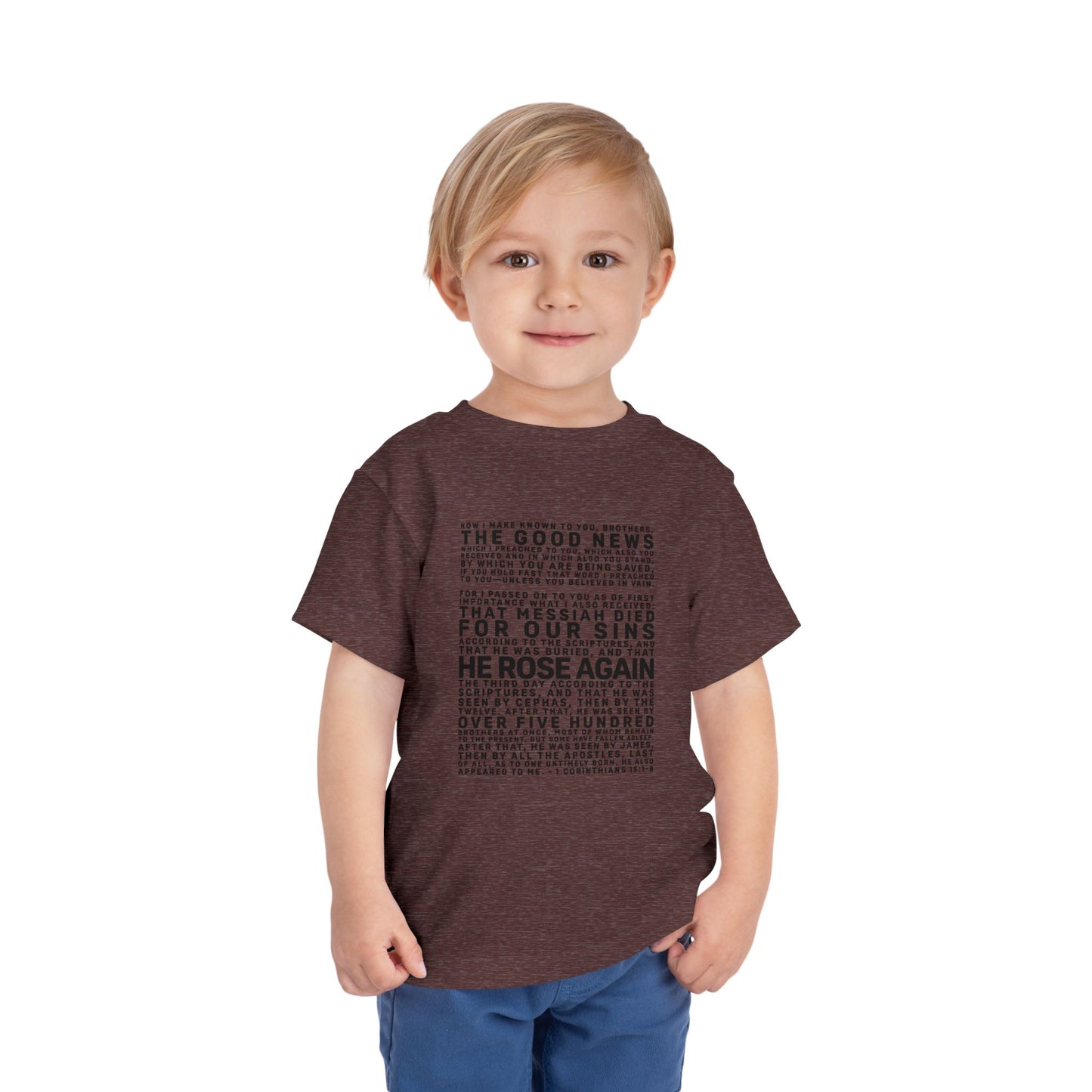 The Gospel - Toddler Short Sleeve Tee - Front Text, Dark-Lettered Edition - (16 Colors)