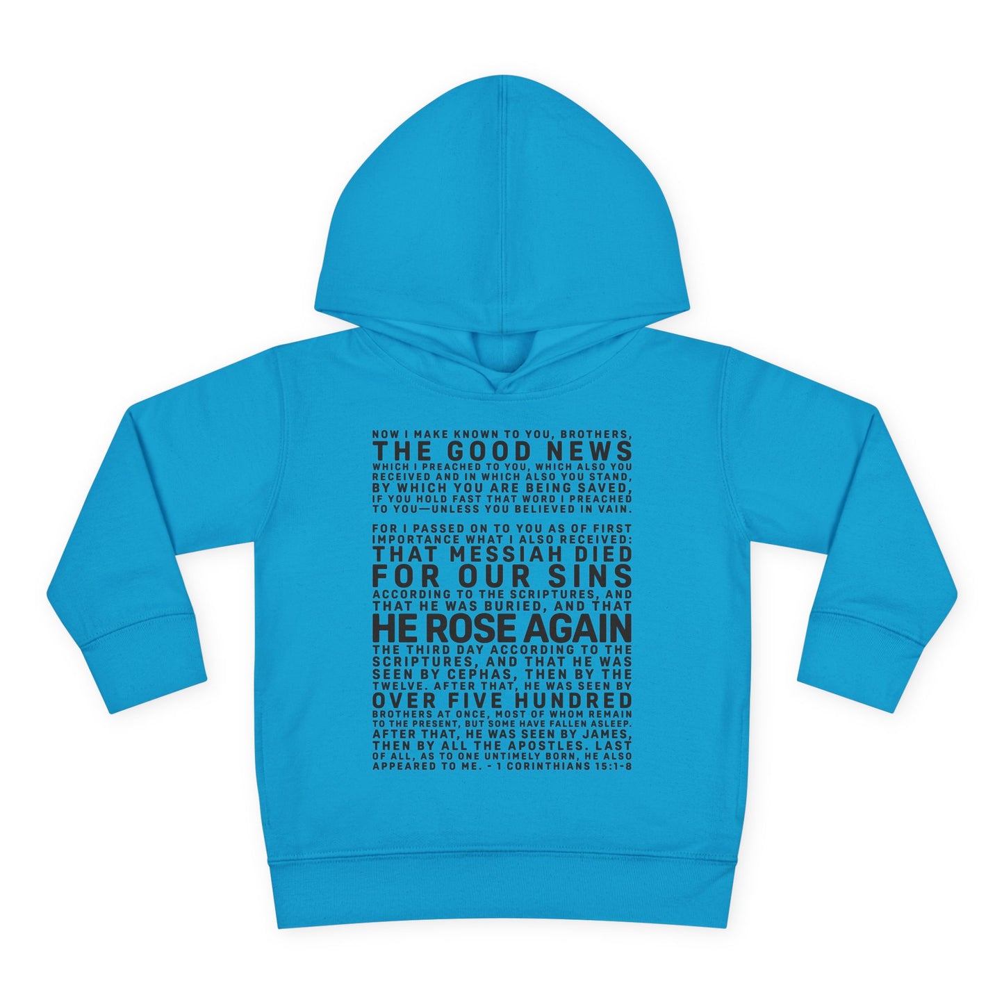 The Gospel - Toddler Pullover Hoodie - Front Text, Dark Lettered Edition - (13 Colors)