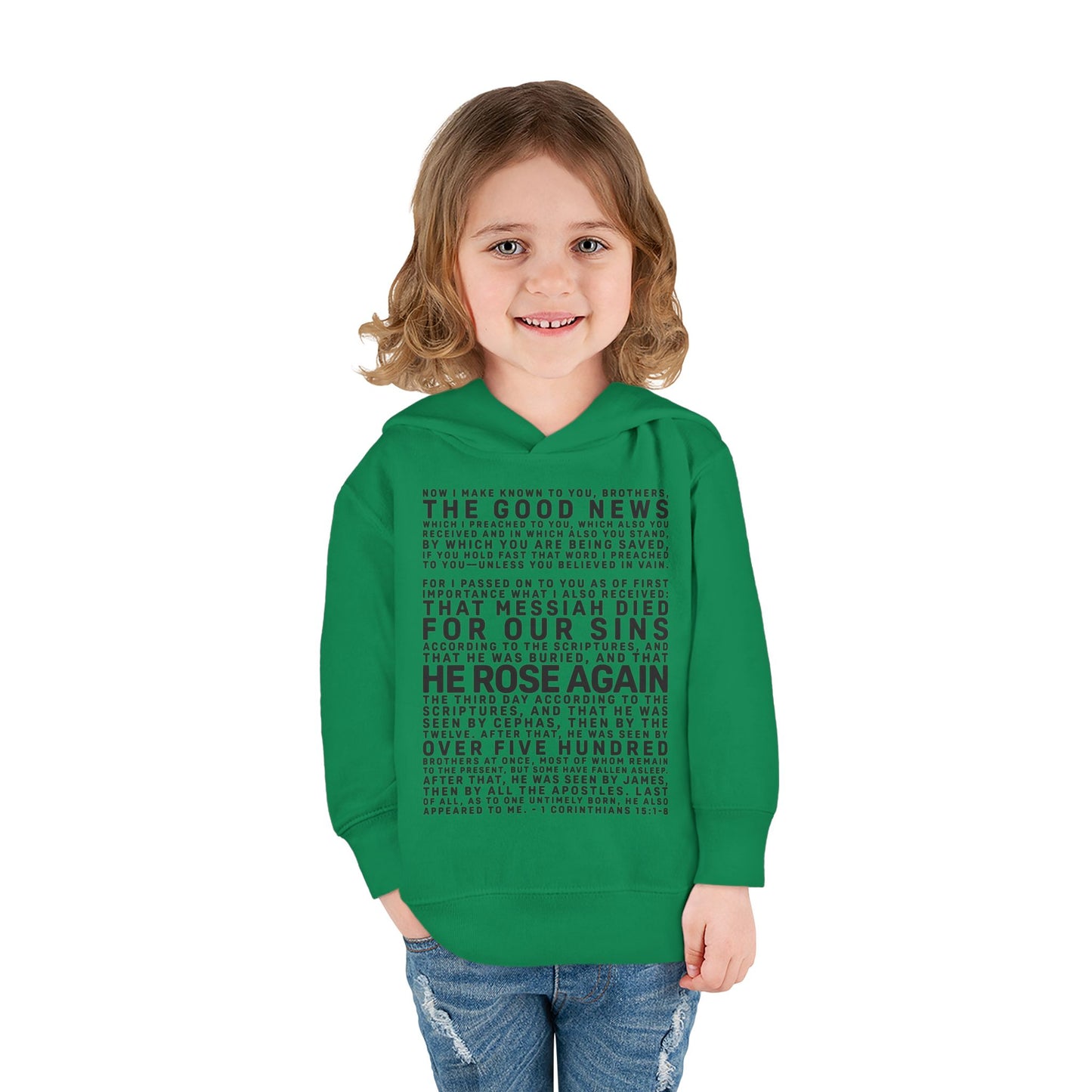 The Gospel - Toddler Pullover Hoodie - Front Text, Dark Lettered Edition - (13 Colors)