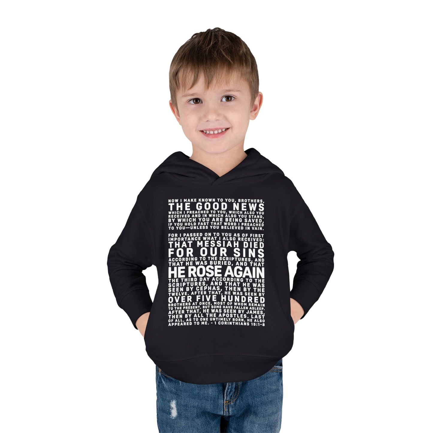 The Gospel - Toddler Pullover Hoodie - Front Text, Light Lettered Edition - (15 Colors)