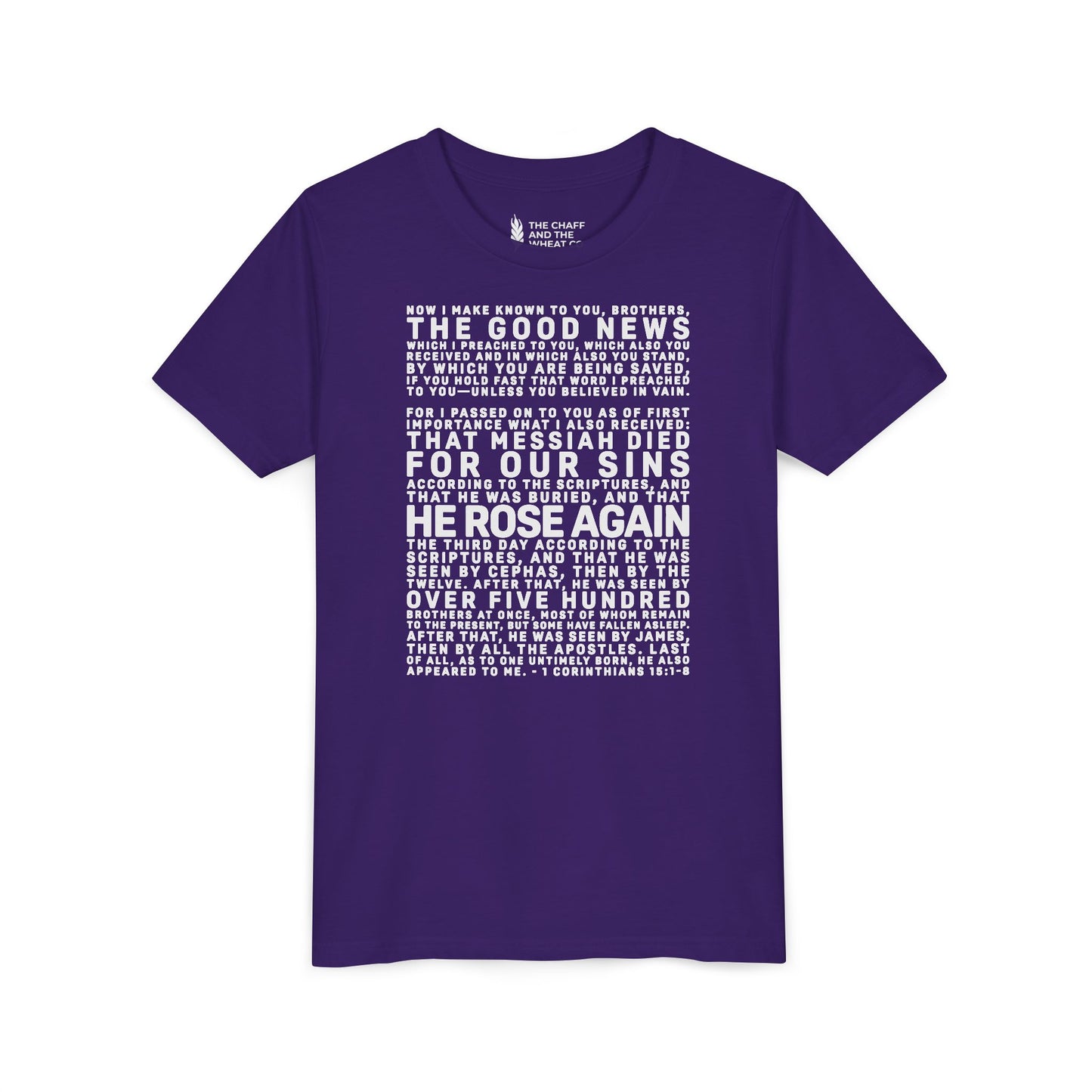 The Gospel - Youth Short Sleeve Tee - Back Text, Light-Lettered Edition - (22 Colors)