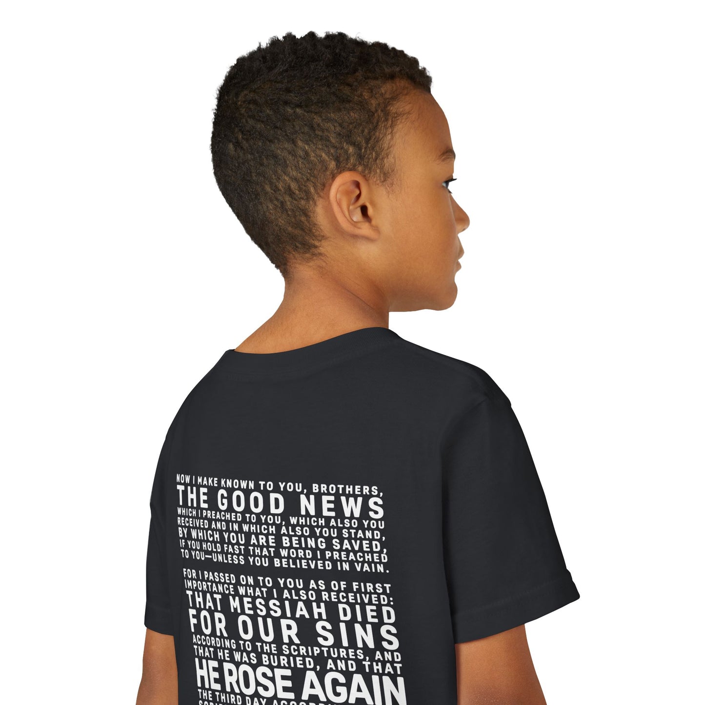 The Gospel - Youth Short Sleeve Tee - Back Text, Light-Lettered Edition - (22 Colors)
