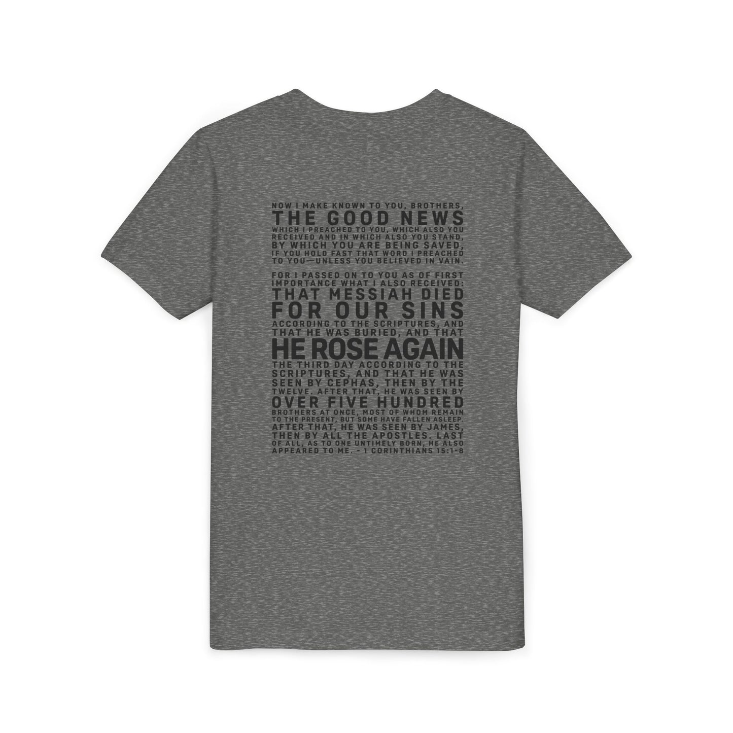 The Gospel - Youth Short Sleeve Tee - Back Text, Dark-Lettered Edition - (17 Colors)
