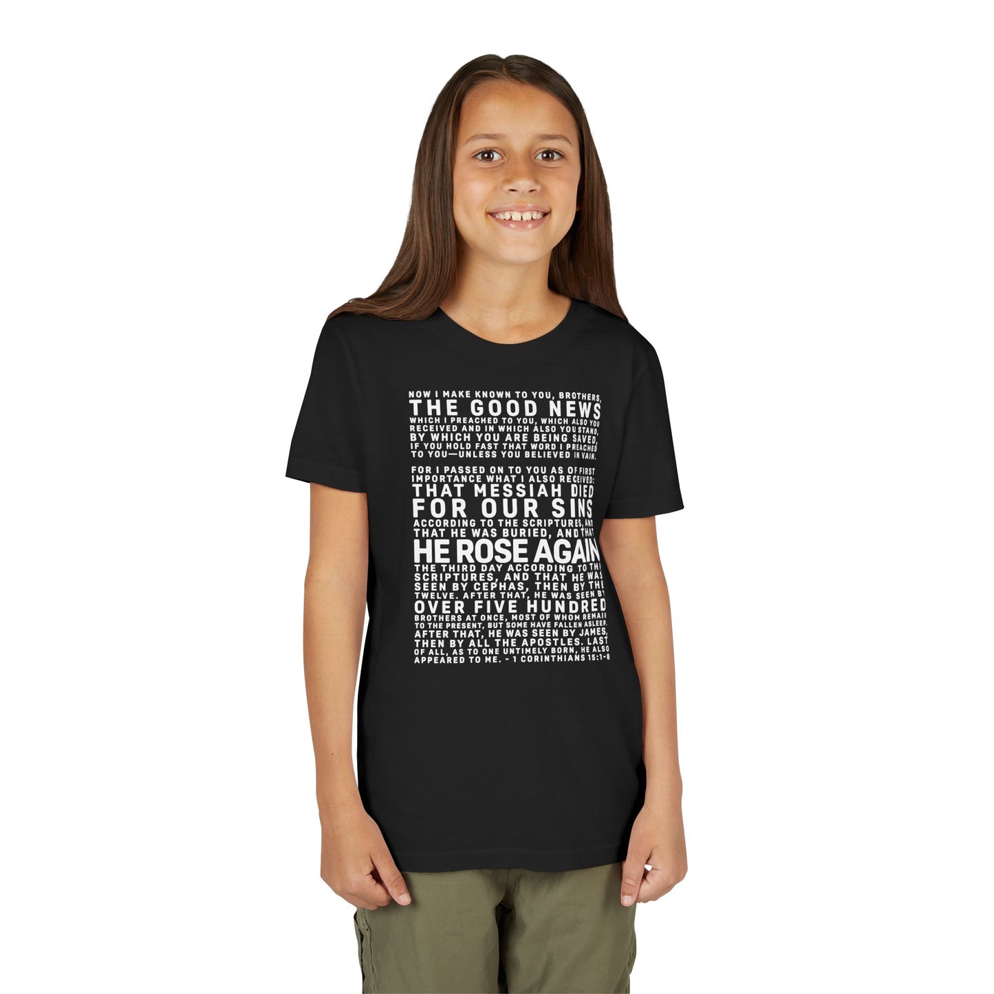 The Gospel - Youth Short Sleeve Tee - Back Text, Light-Lettered Edition - (22 Colors)