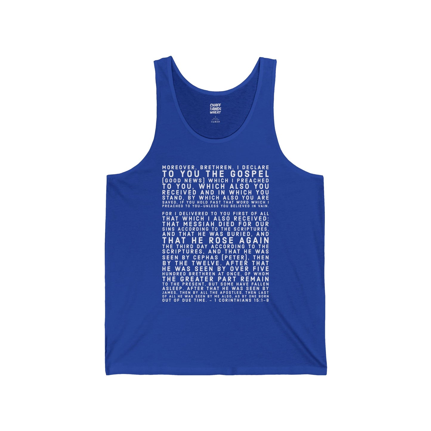 'I declare to you the gospel' - Front Text, Light Lettered Edition - (10 Color Options) - Adult Unisex Jersey Tank