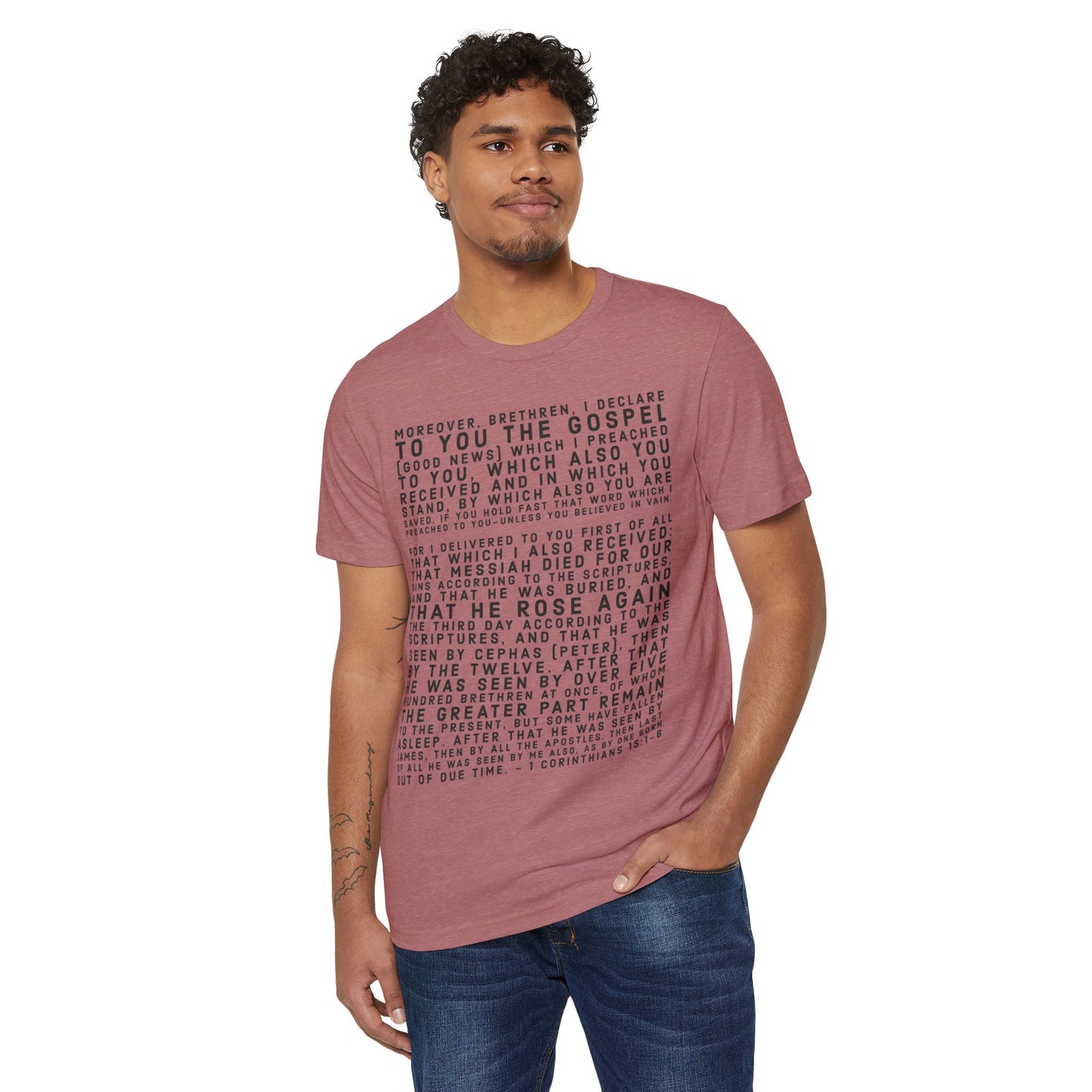 'I declare to you the gospel' - Front Text, Dark-Lettered Edition - (4 Color Options) - Adult Unisex Recycled Organic T-Shirt