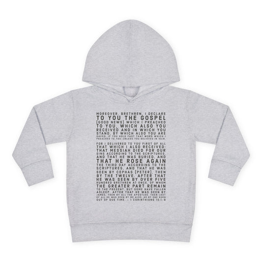 'I declare to you the gospel' - Front Text, Dark Lettered Edition - (7 Color Options) - Toddler Pullover Fleece Hoodie