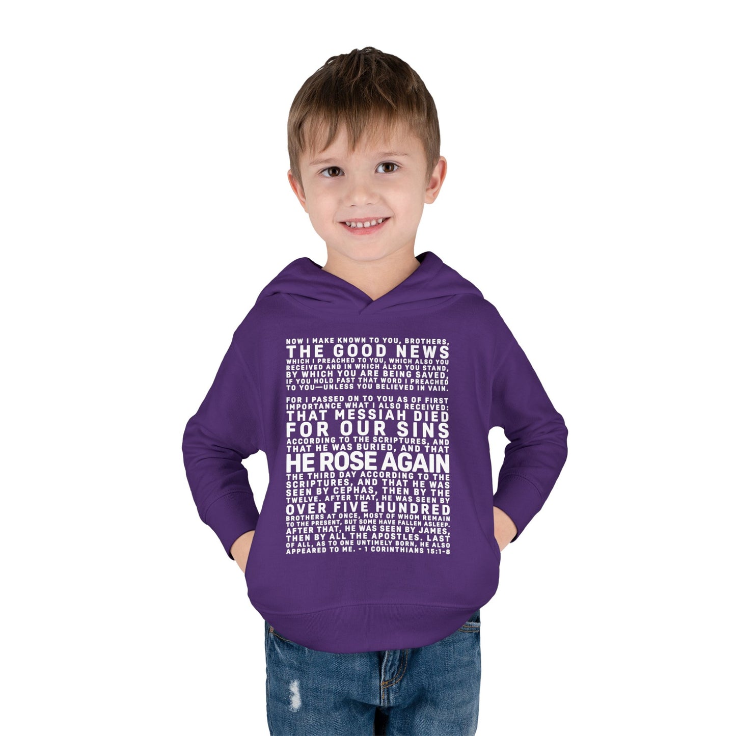The Gospel - Toddler Pullover Hoodie - Front Text, Light Lettered Edition - (15 Colors)