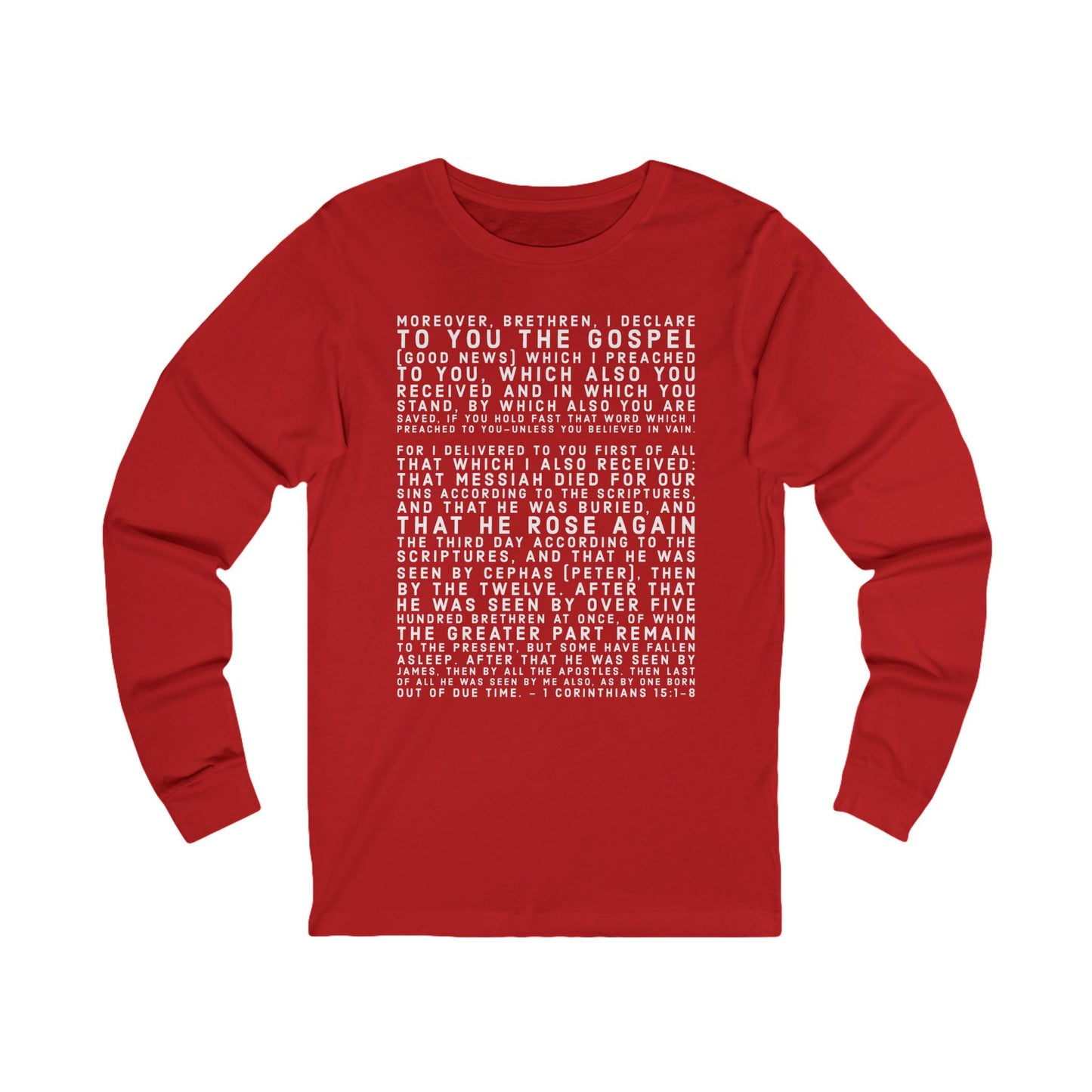'I declare to you the gospel' - Front Text, Light Lettered Edition - (11 Color Options) - Adult Unisex Jersey Long Sleeve Tee