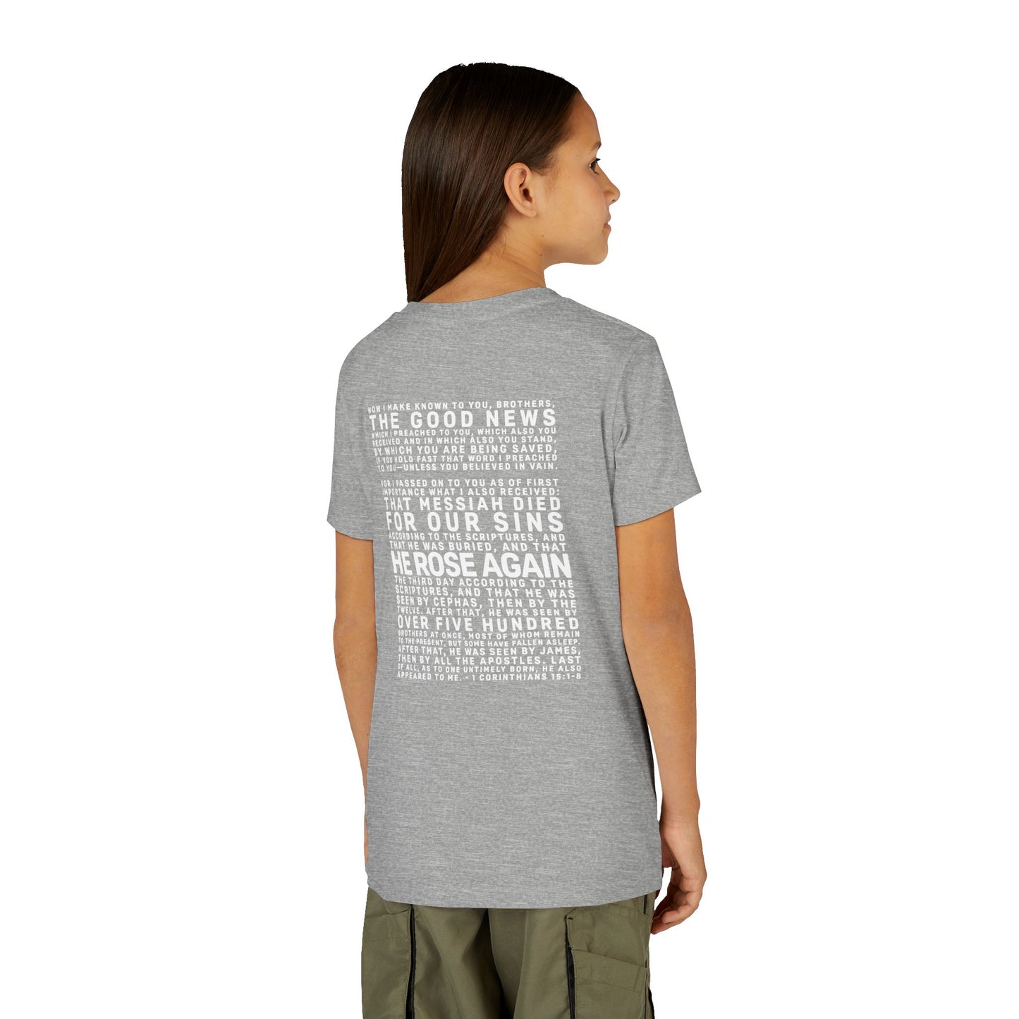 The Gospel - Youth Short Sleeve Tee - Back Text, Light-Lettered Edition - (22 Colors)