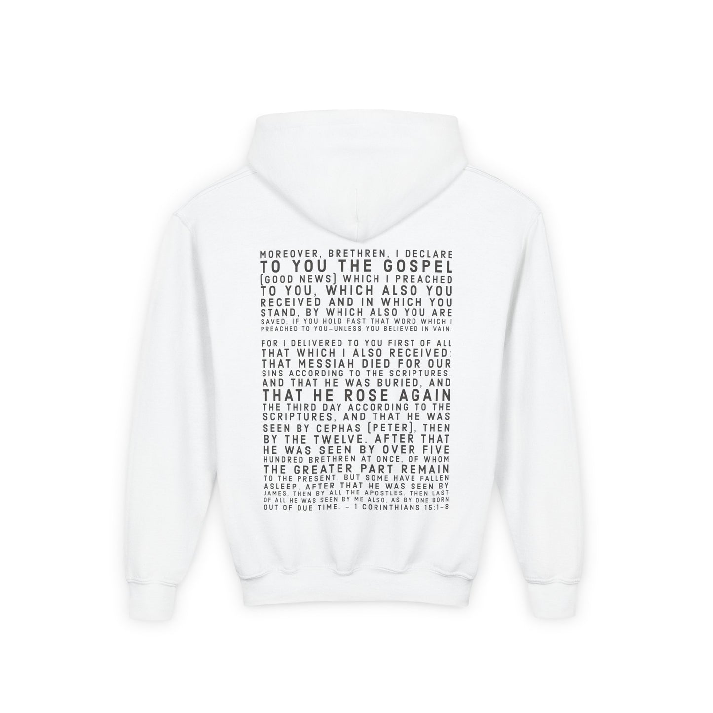 'I declare to you the gospel' - Dark Lettered Edition - (9 Color Options) - Youth Heavy Blend Hoodie